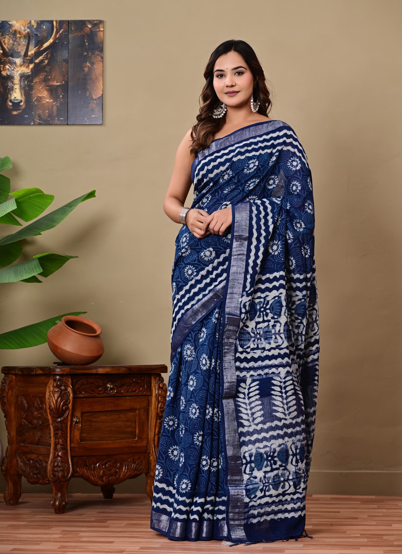 Cotton Linen Printed Saree