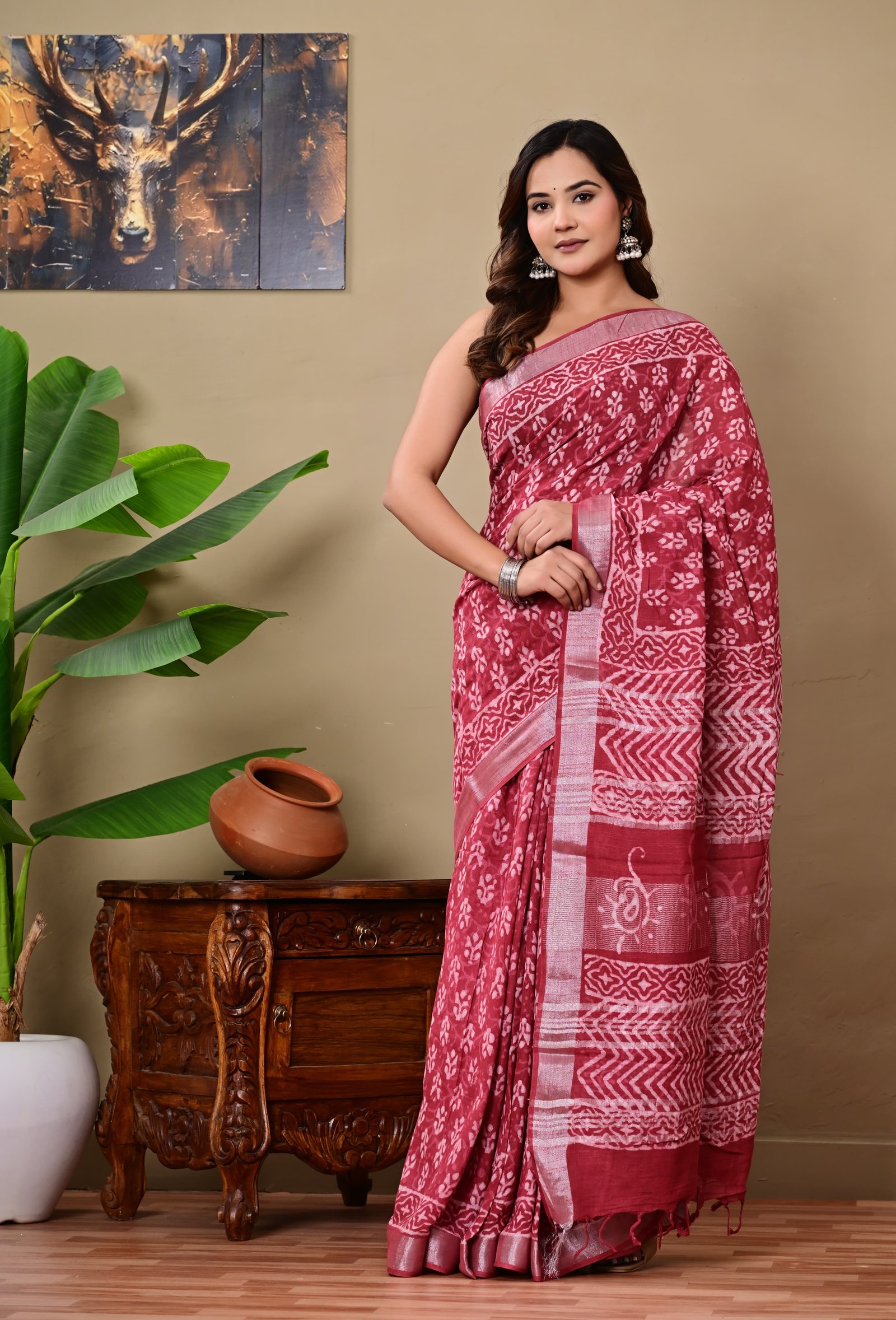 Cotton Linen Printed Saree