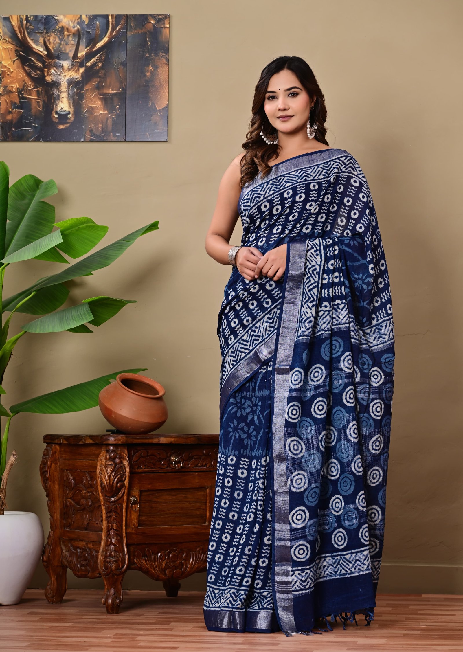 Cotton Linen Printed Saree