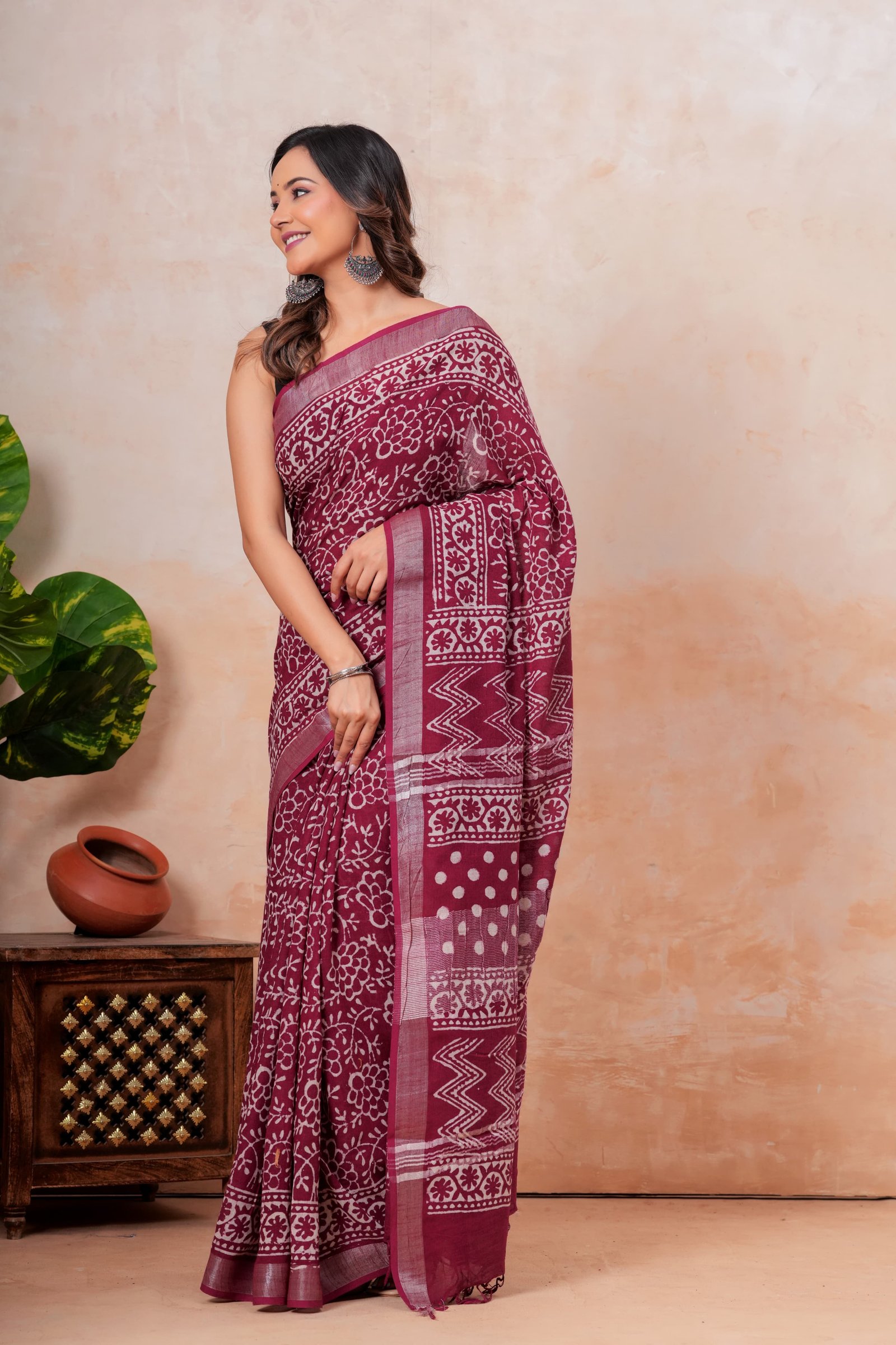 Cotton Linen Printed Saree