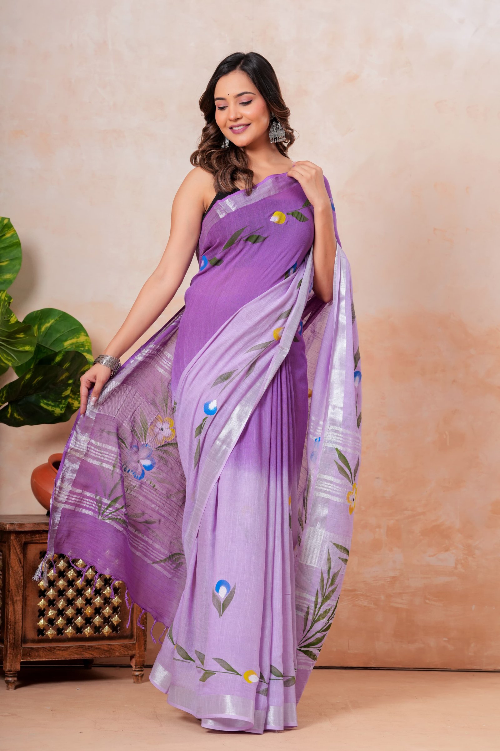 Cotton Linen Printed Saree