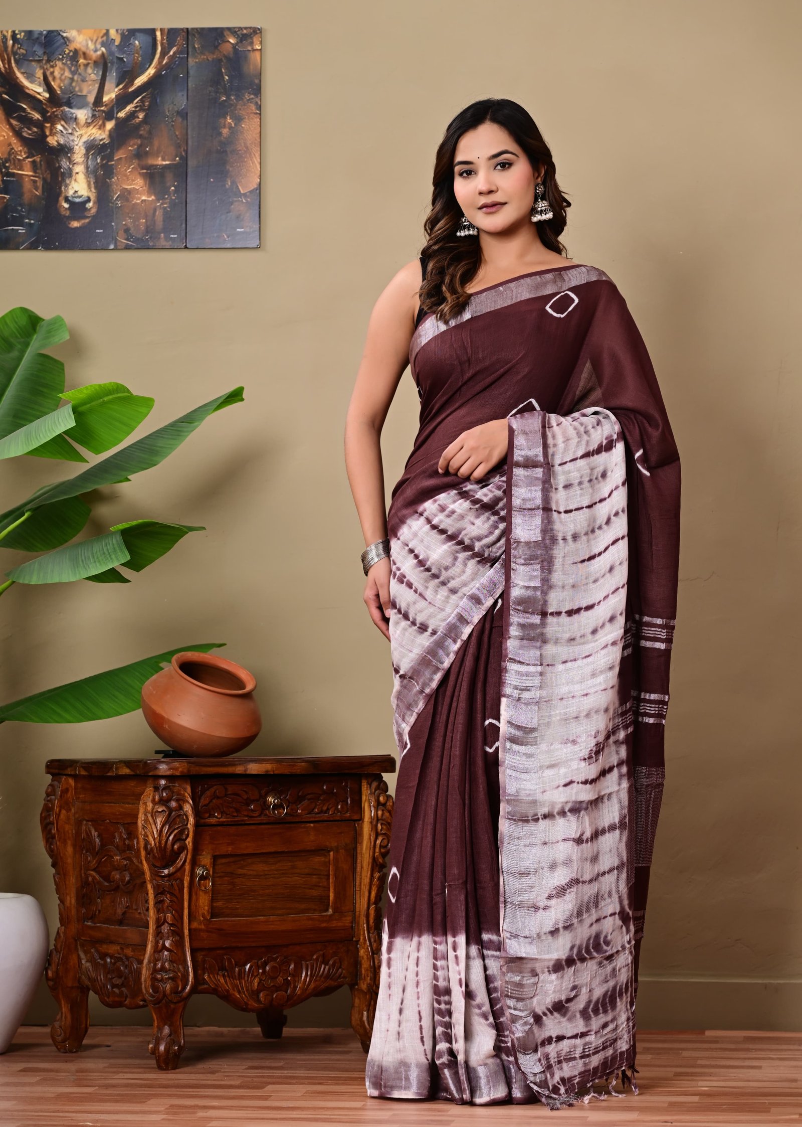 Cotton Linen Printed Saree