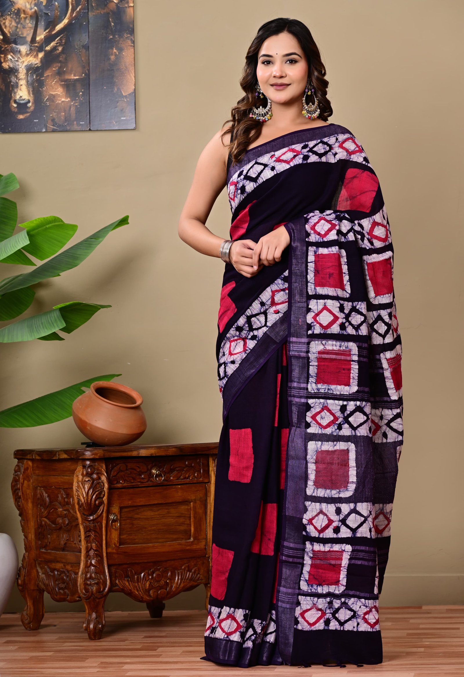 Cotton Linen Printed Saree