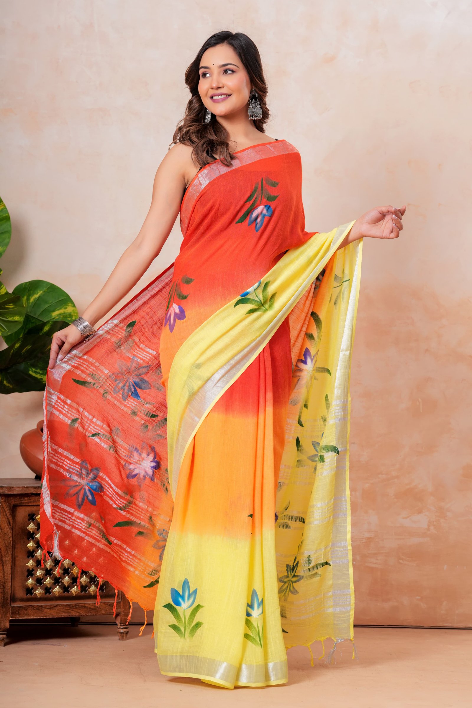 Cotton Linen Printed Saree