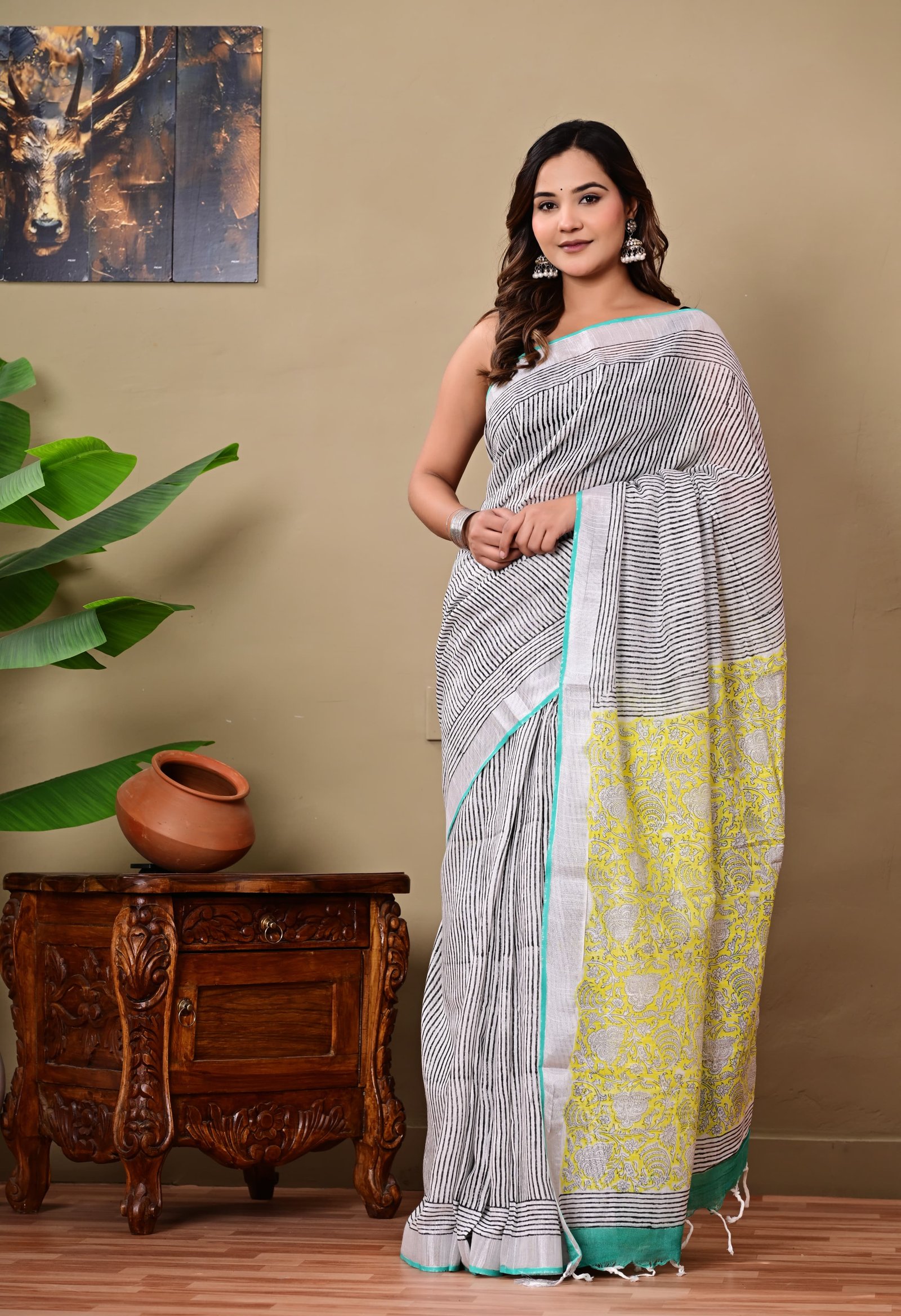 Cotton Linen Printed Saree
