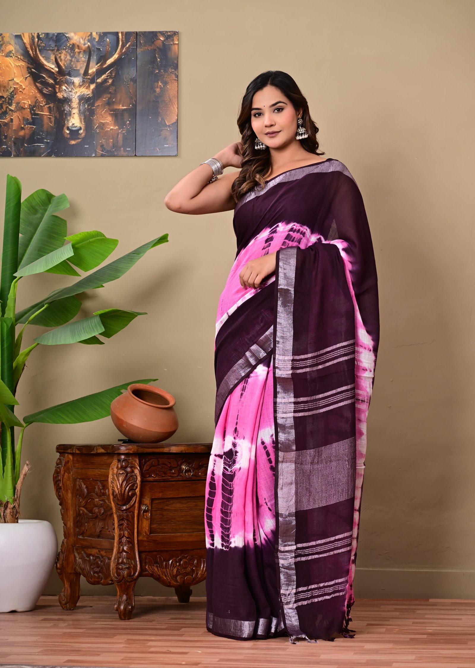Cotton Linen Printed Saree