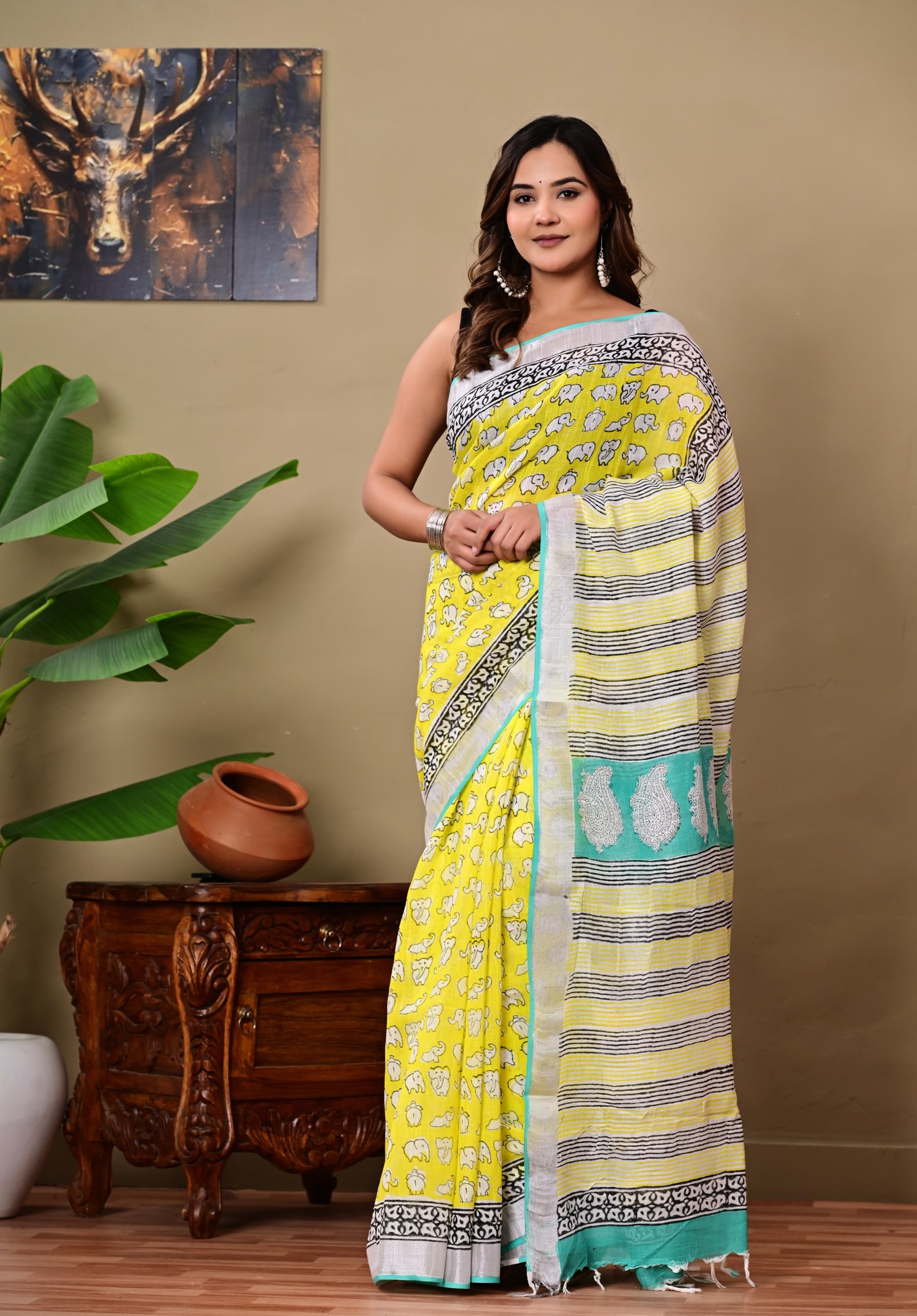 Cotton Linen Printed Saree