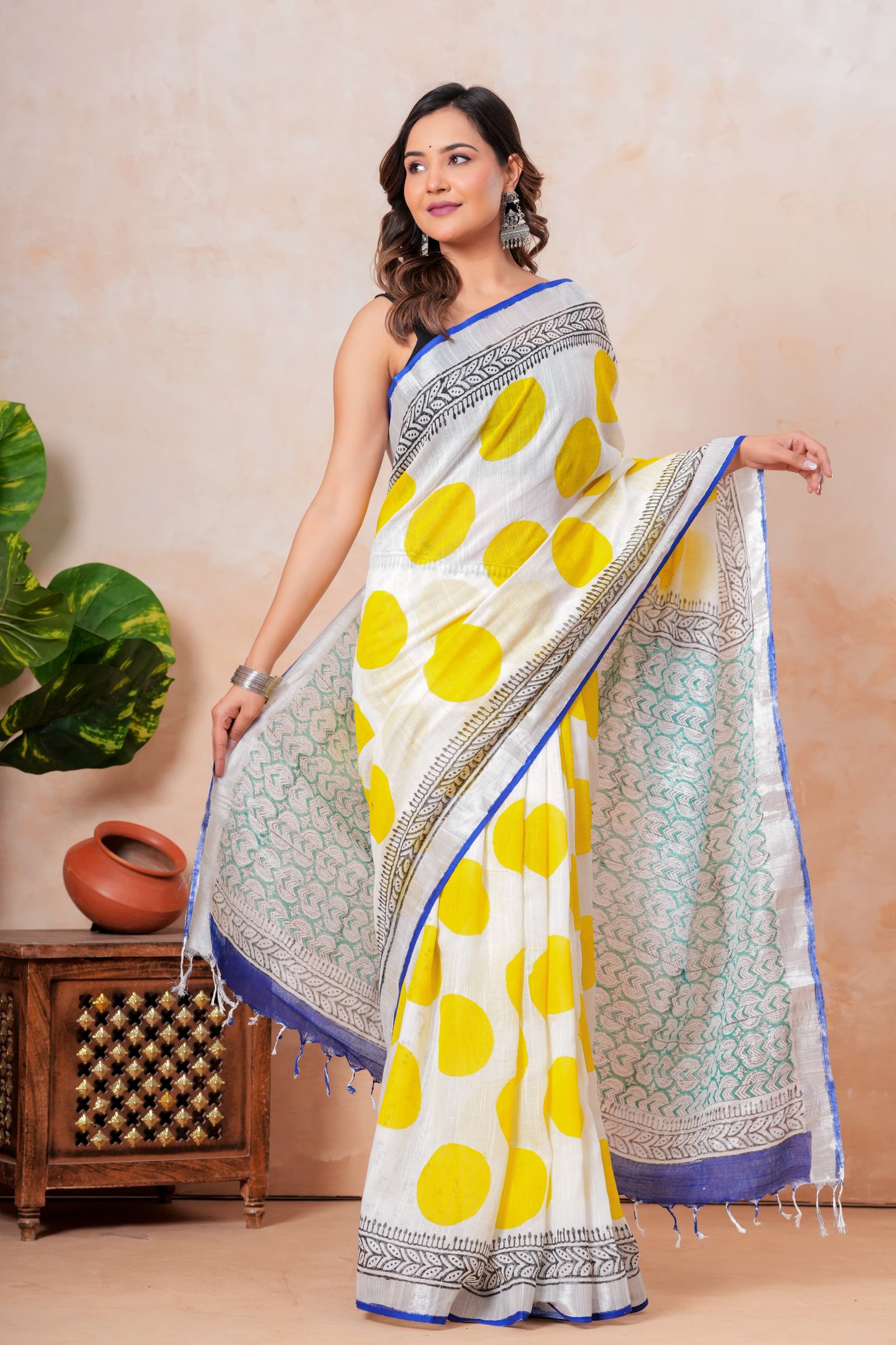 Cotton Linen Printed Saree