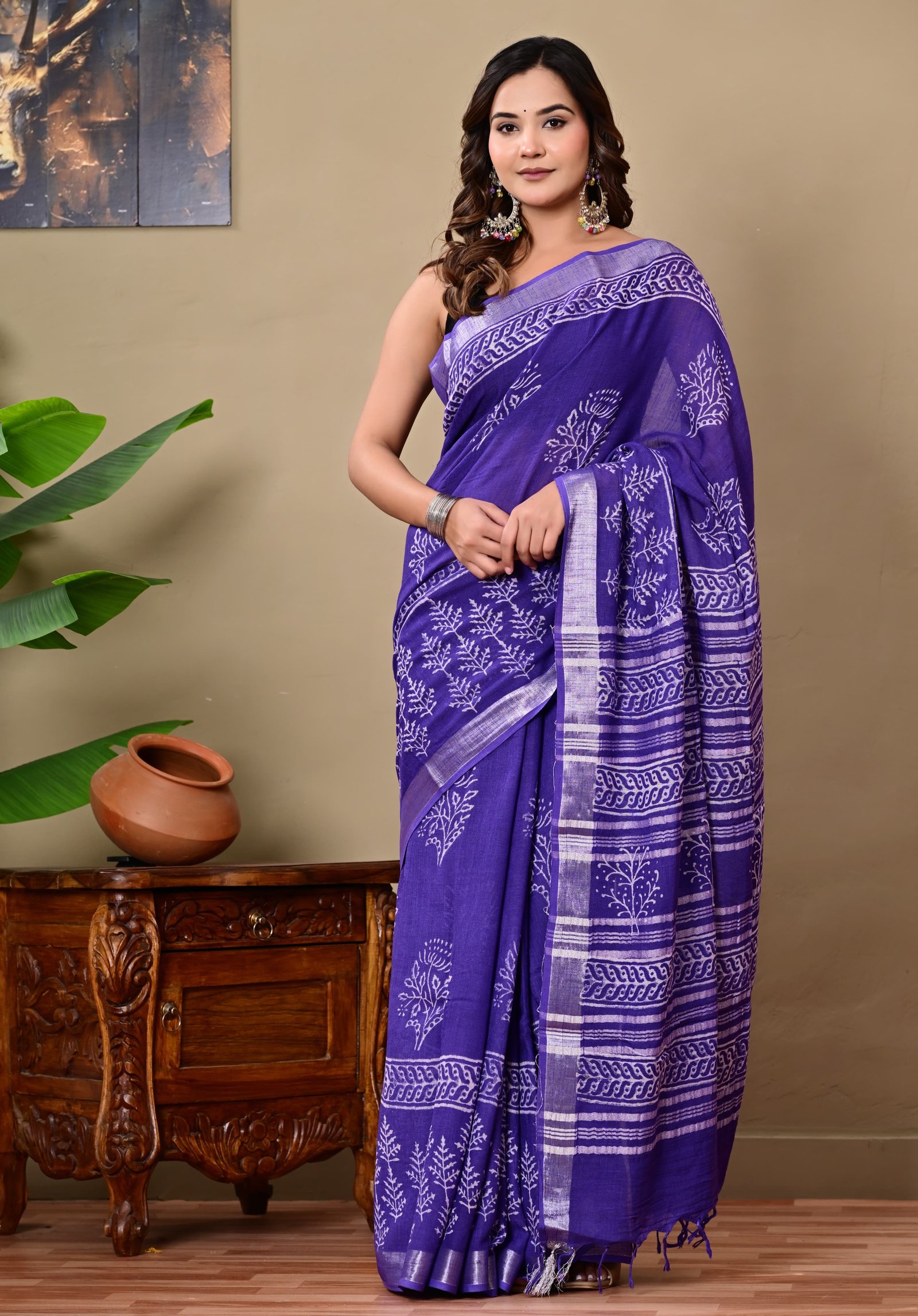 Cotton Linen Printed Saree