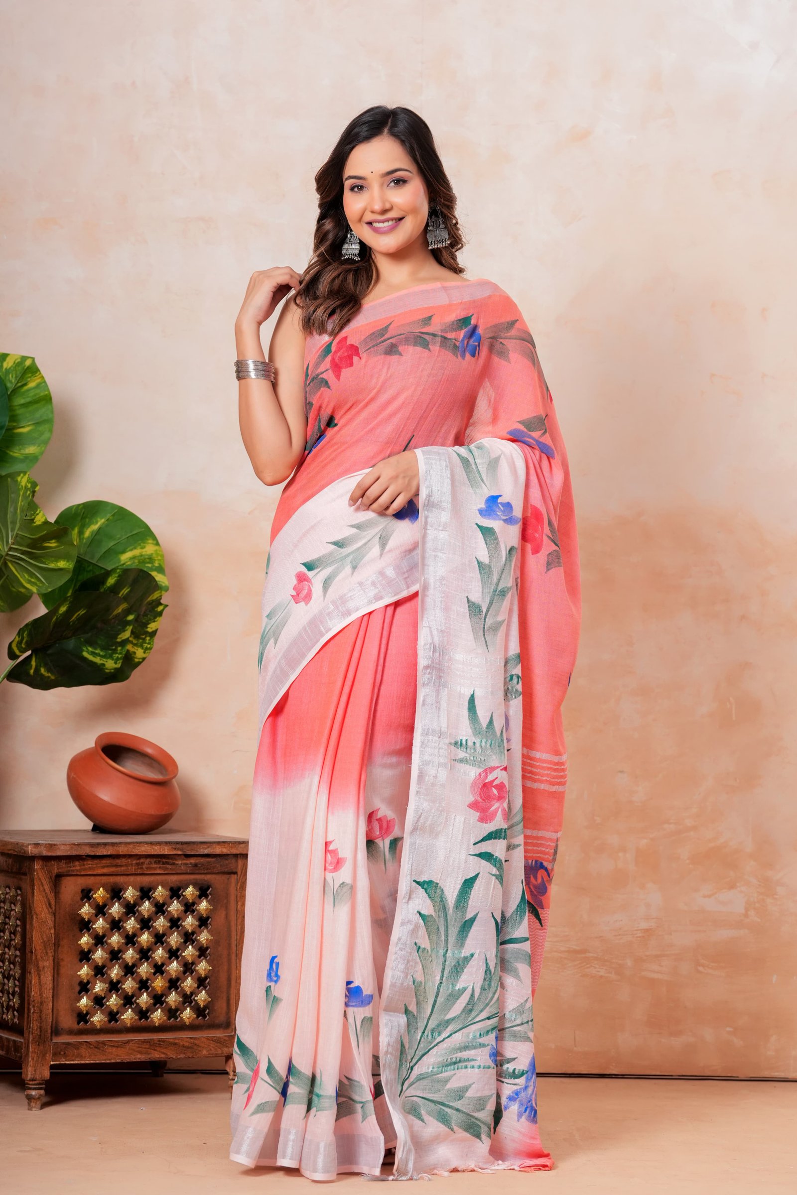 Cotton Linen Printed Saree