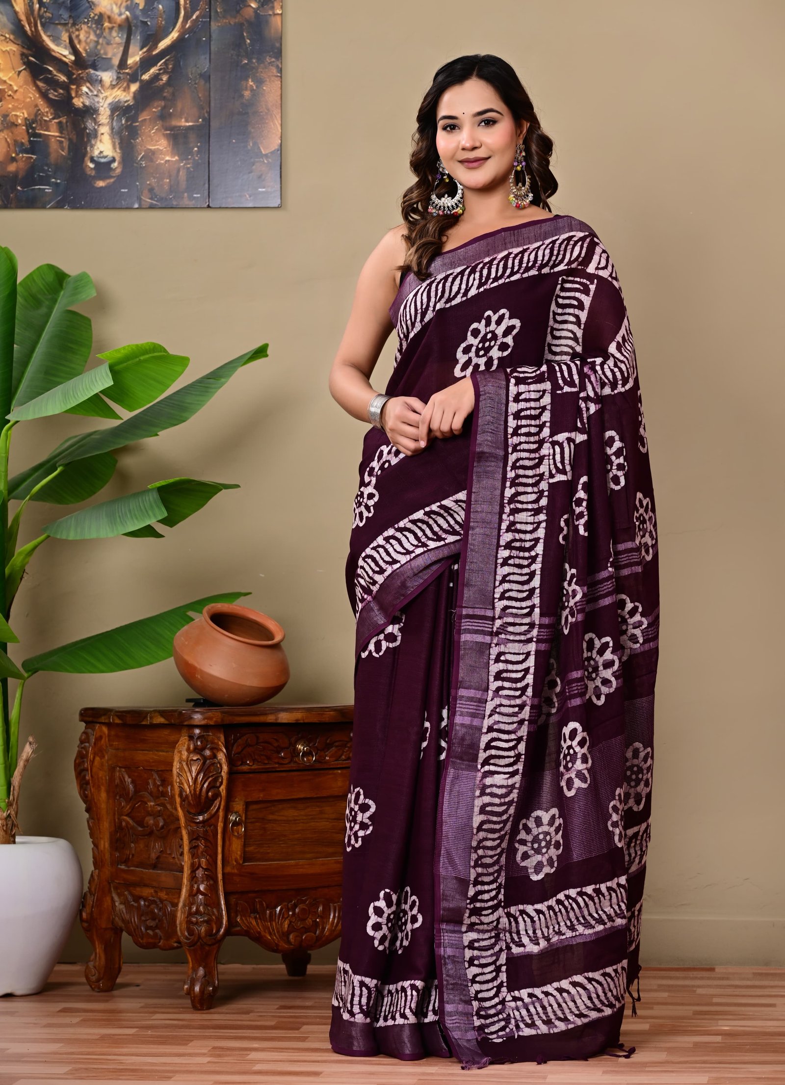 Cotton Linen Printed Saree