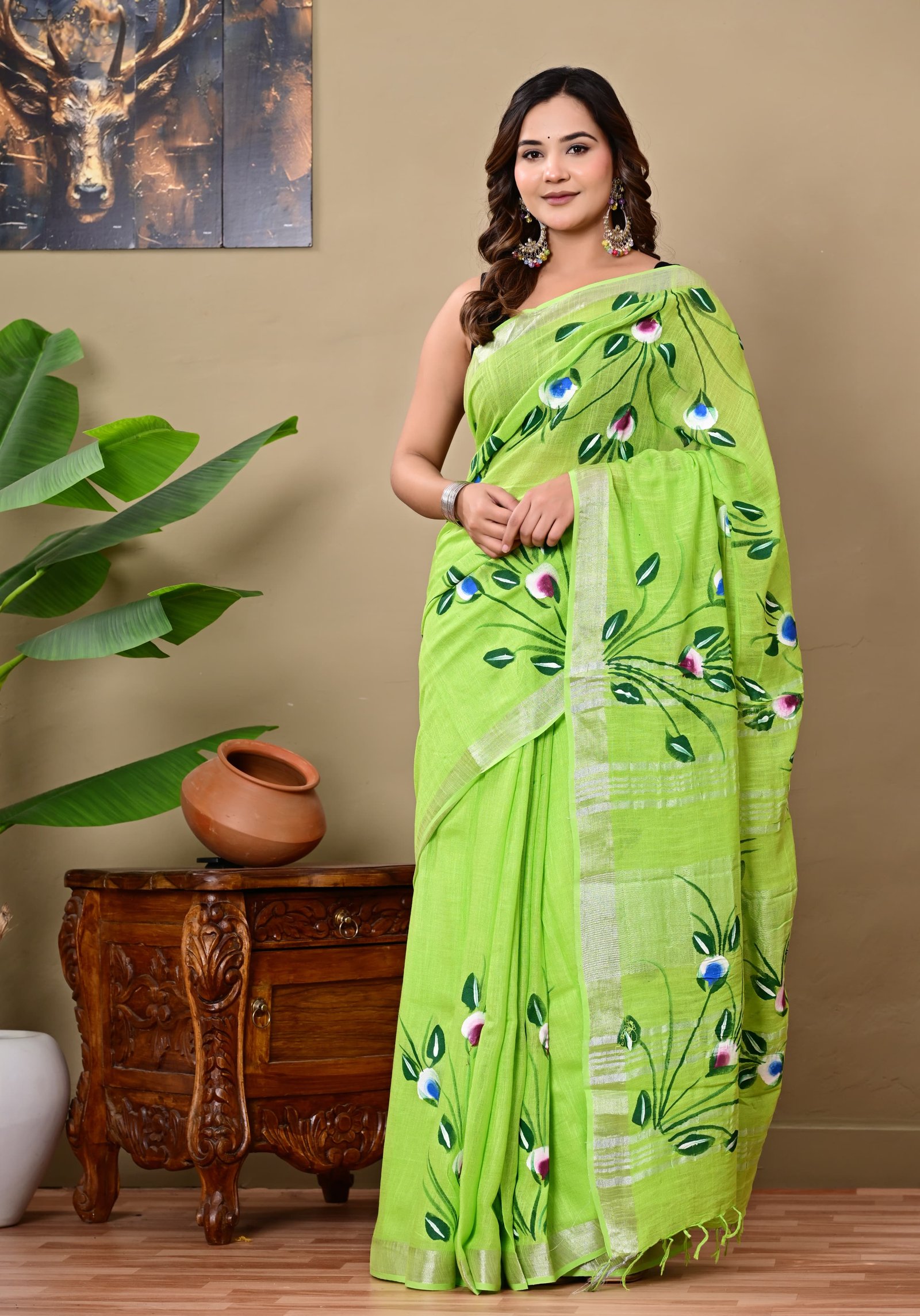 Cotton Linen Printed Saree