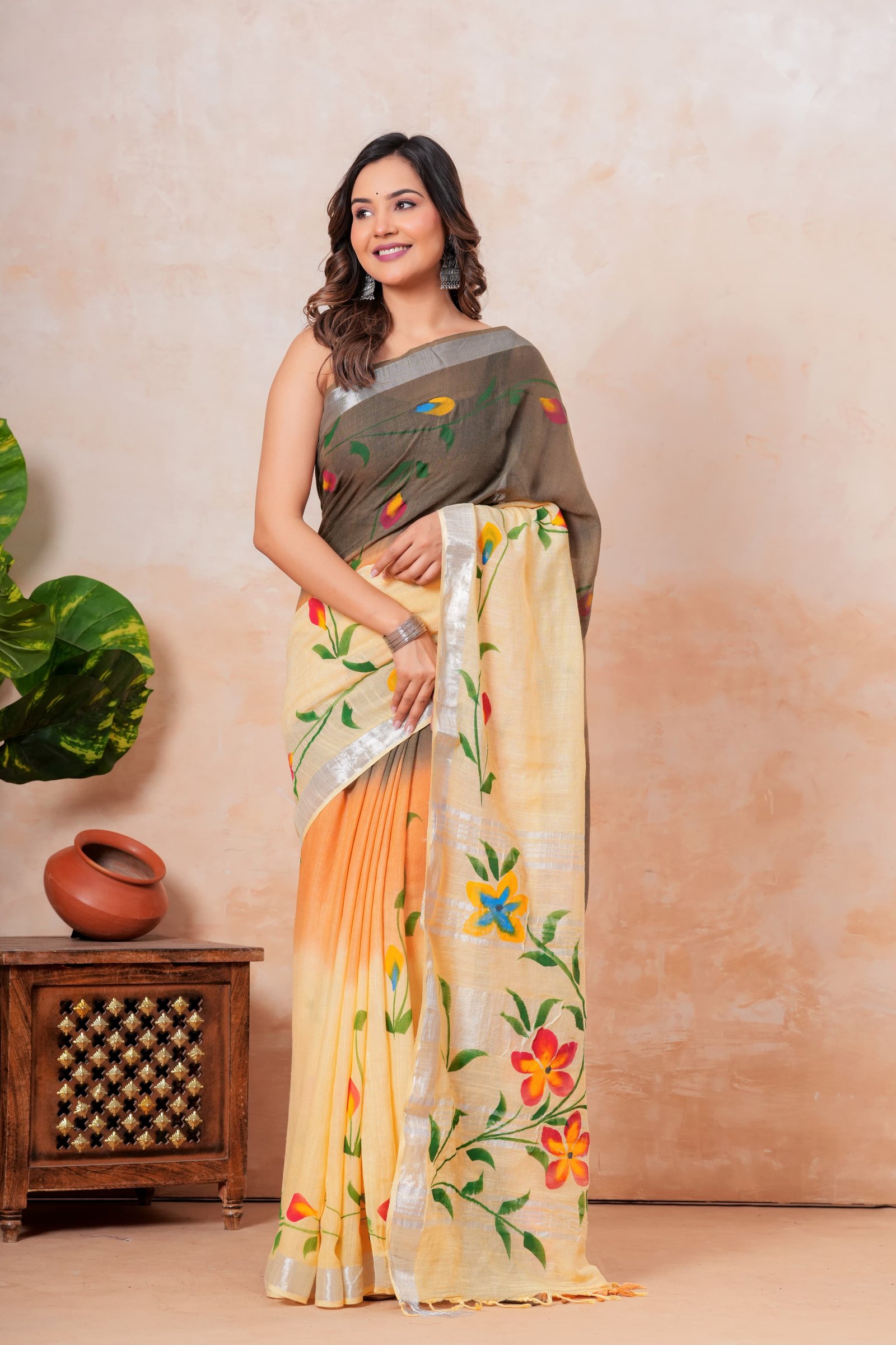 Cotton Linen Printed Saree