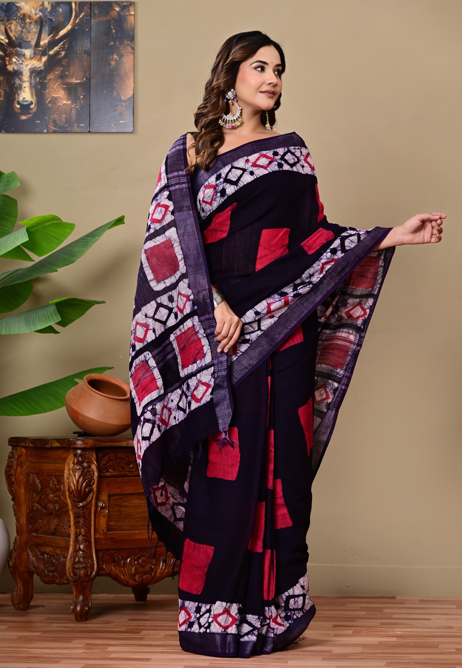 Cotton Linen Printed Saree