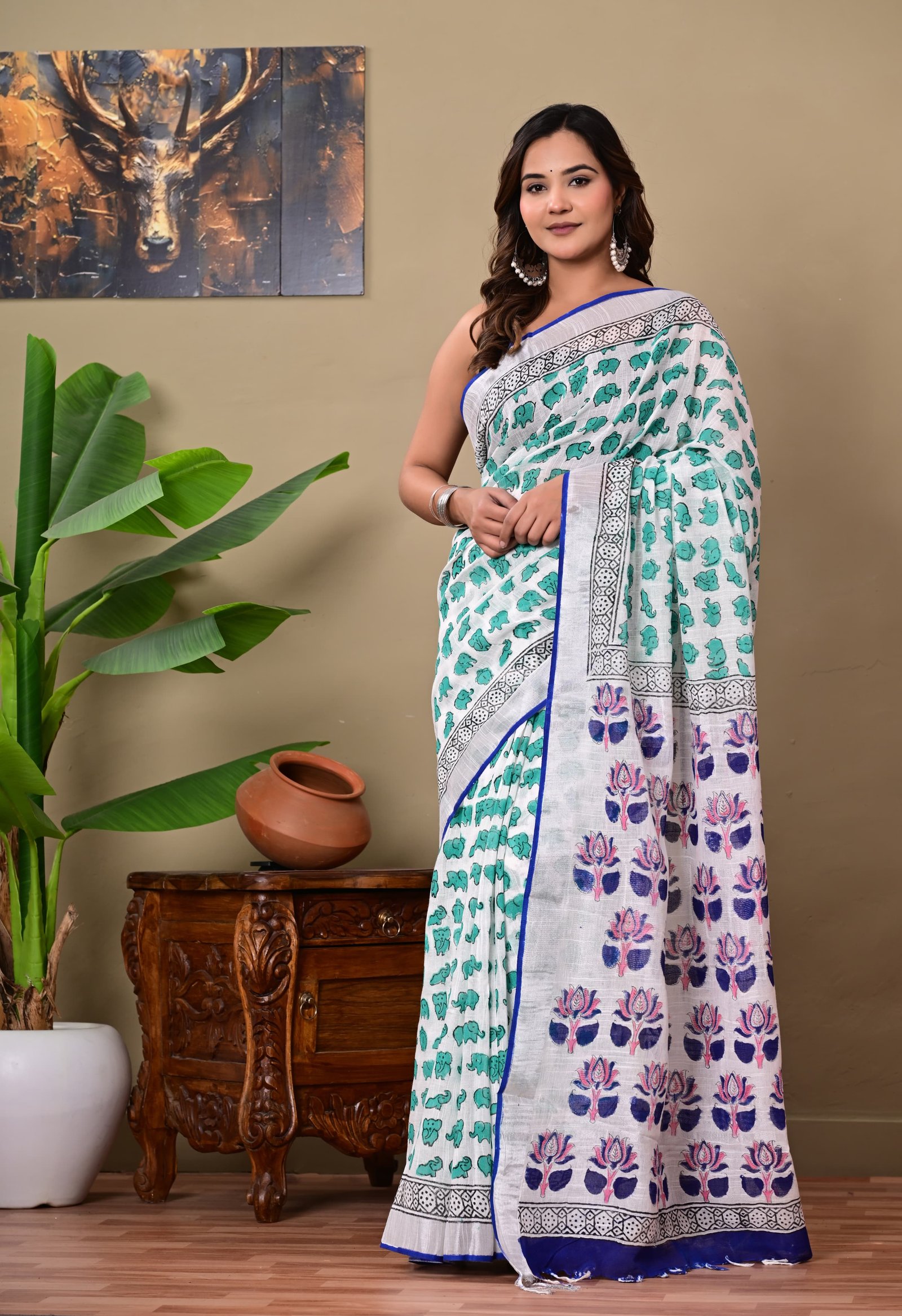 Cotton Linen Printed Saree