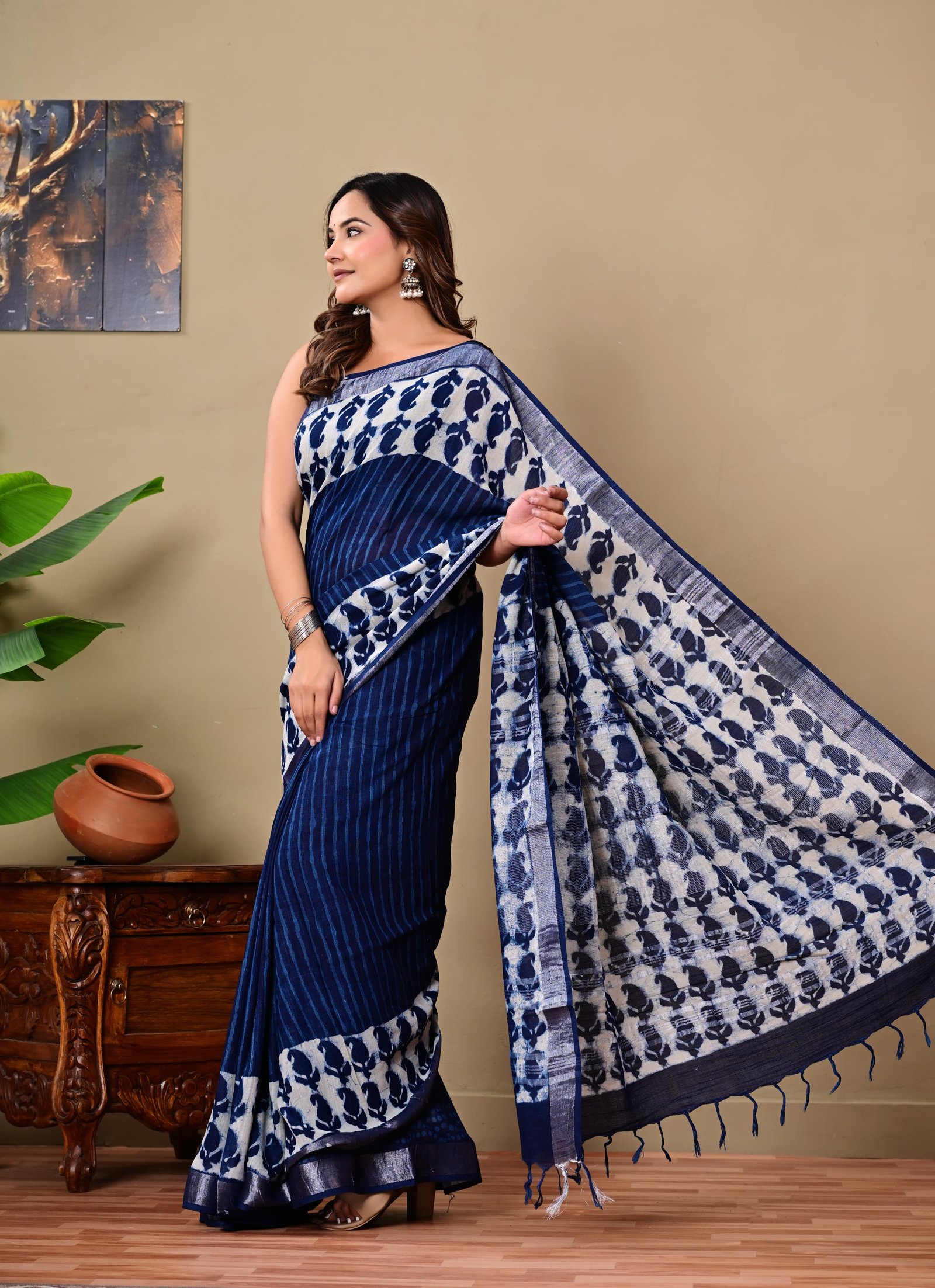 Cotton Linen Printed Saree