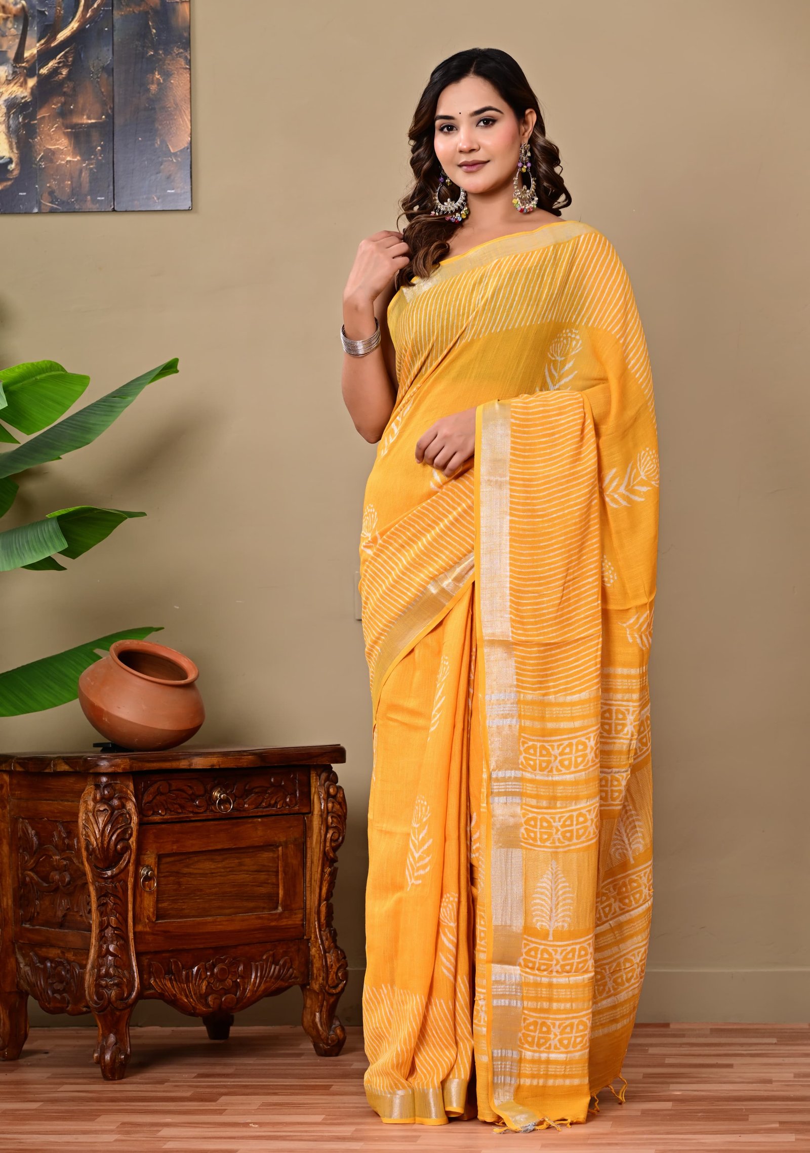 Cotton Linen Printed Saree