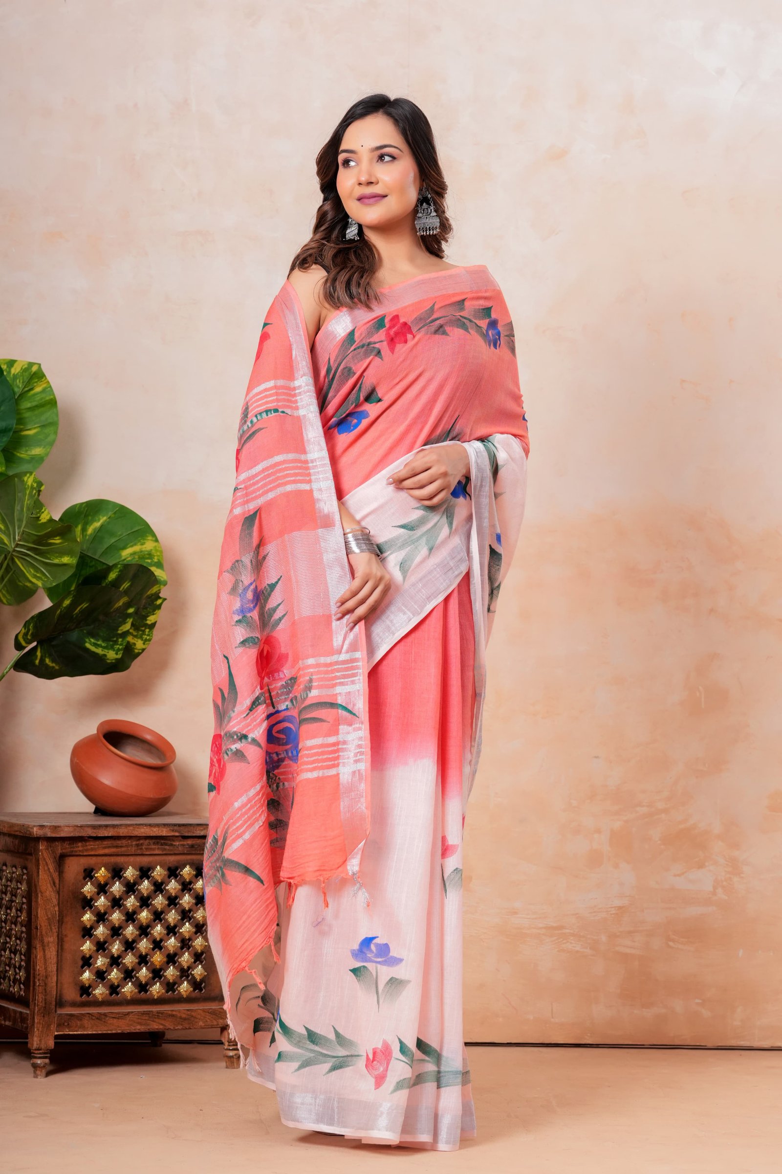 Cotton Linen Printed Saree