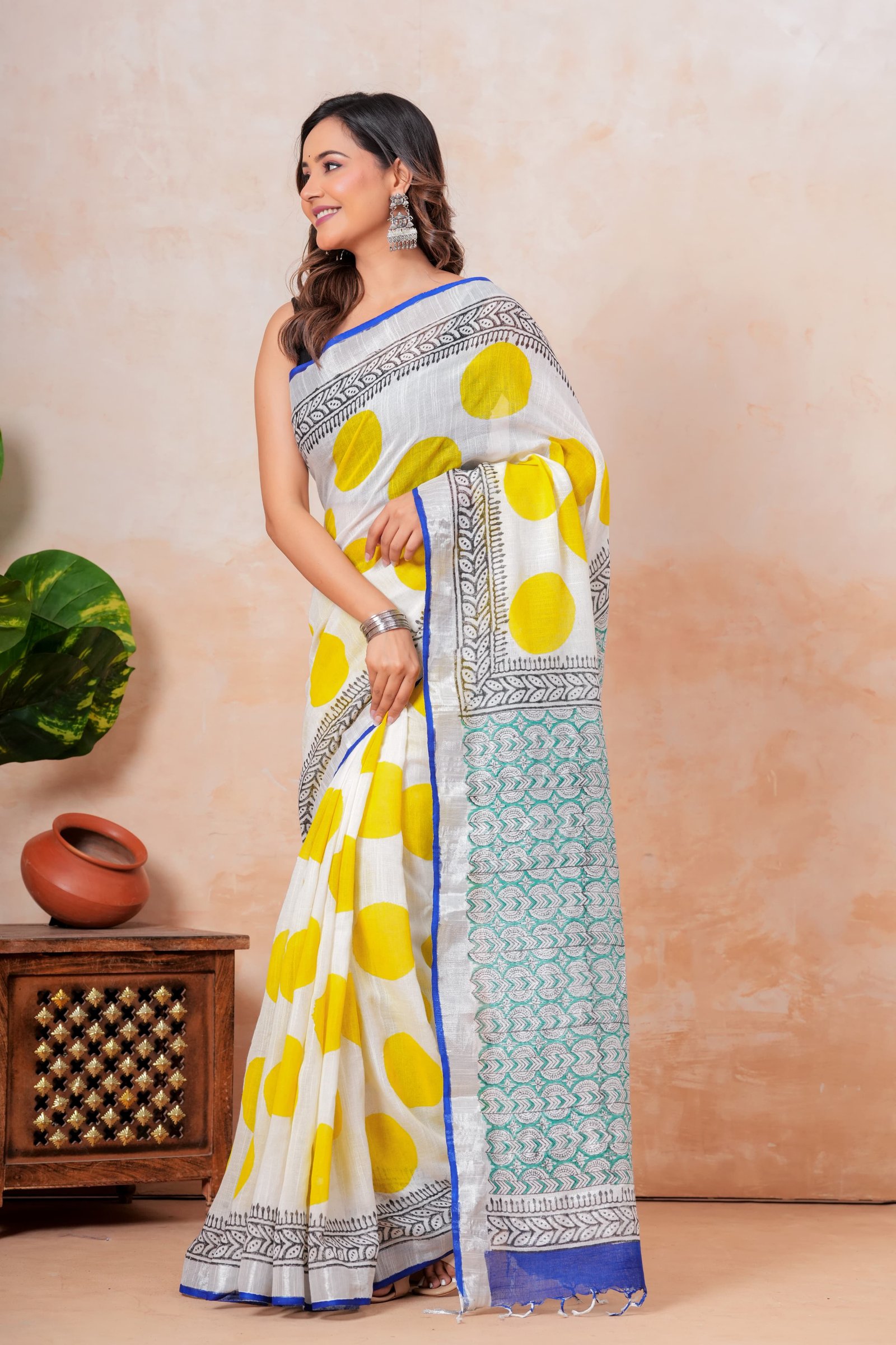 Cotton Linen Printed Saree