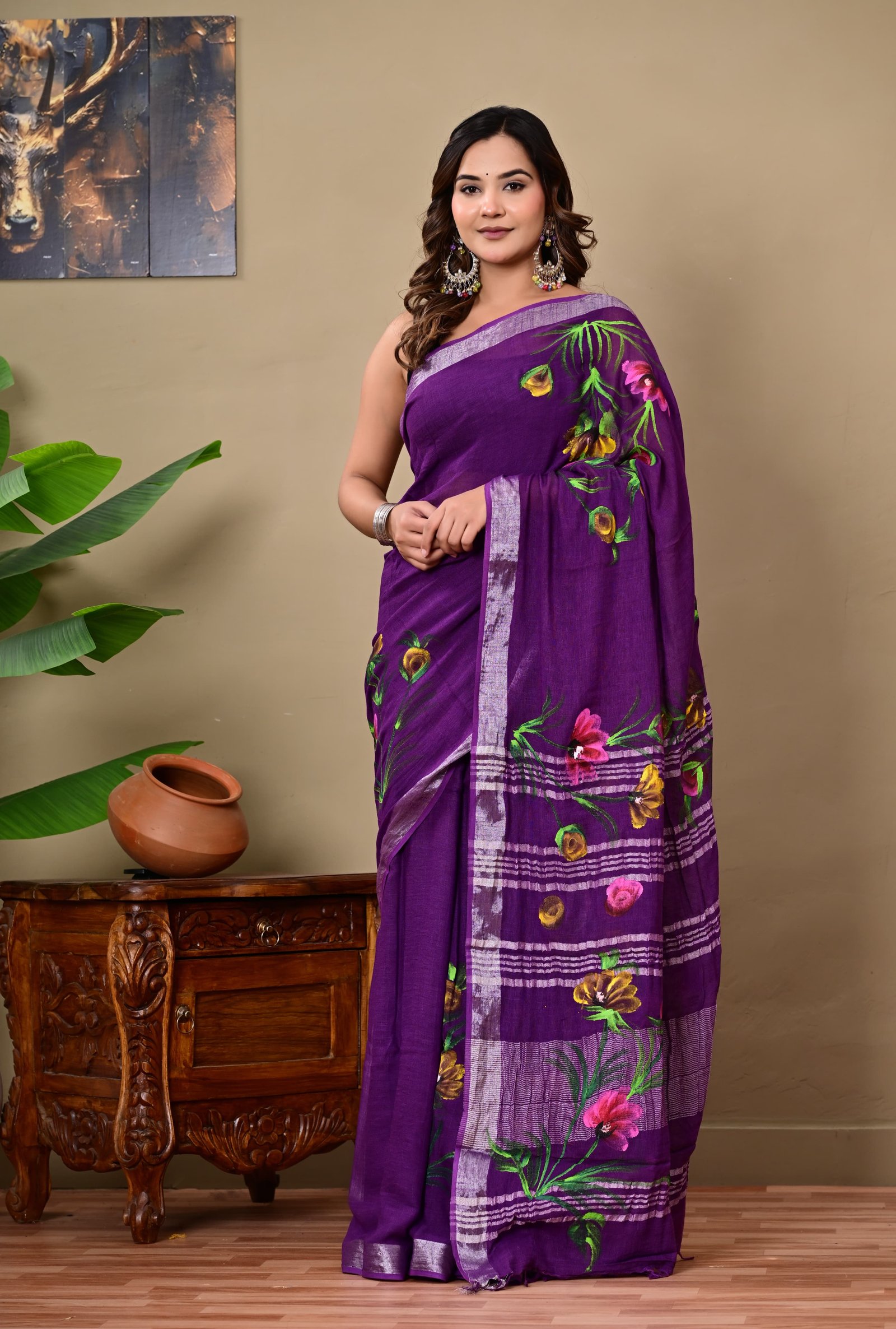 Cotton Linen Printed Saree
