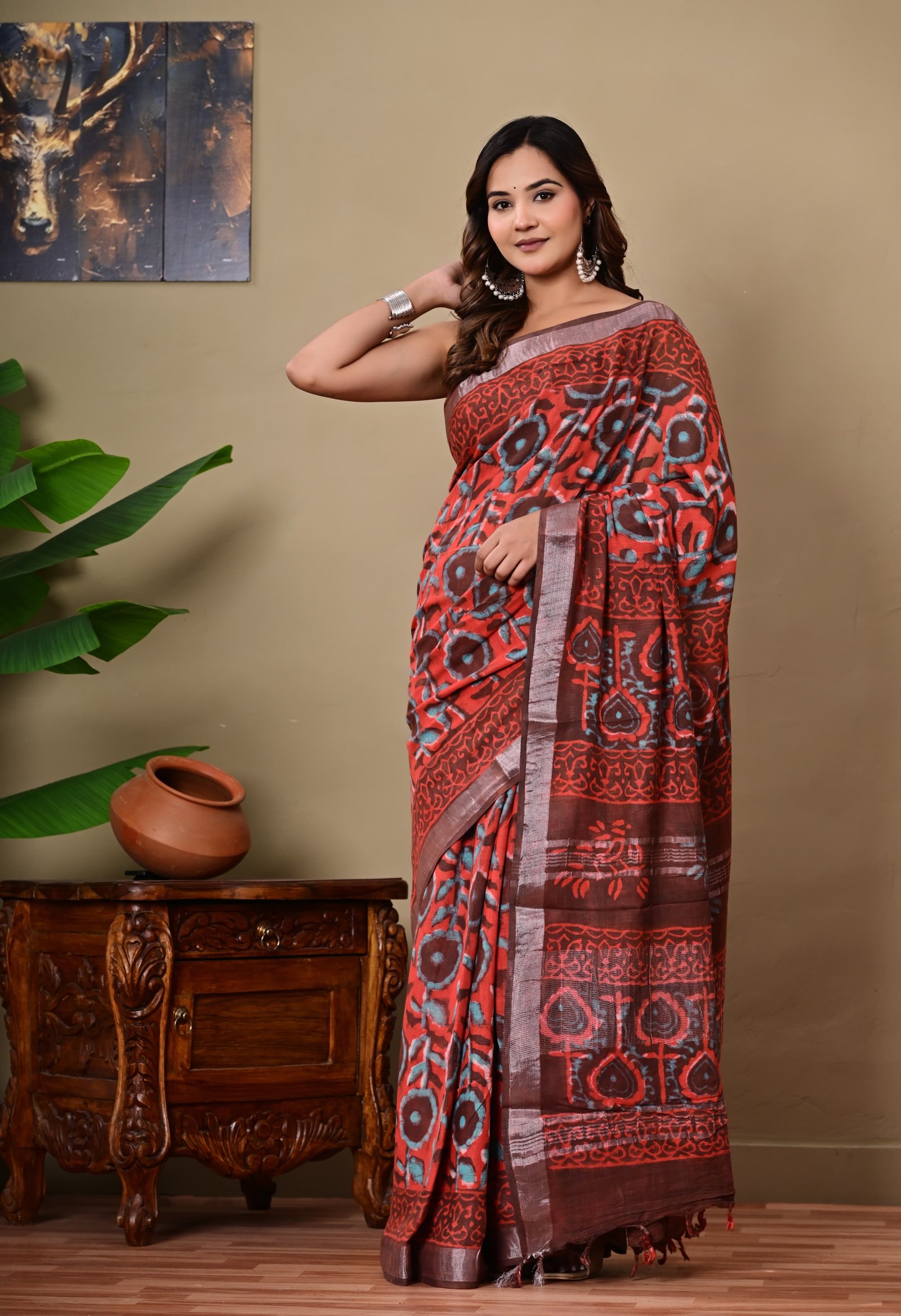 Cotton Linen Printed Saree
