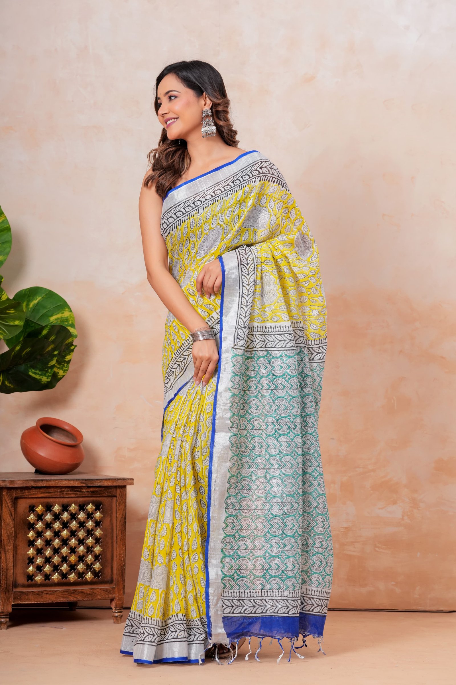 Cotton Linen Printed Saree