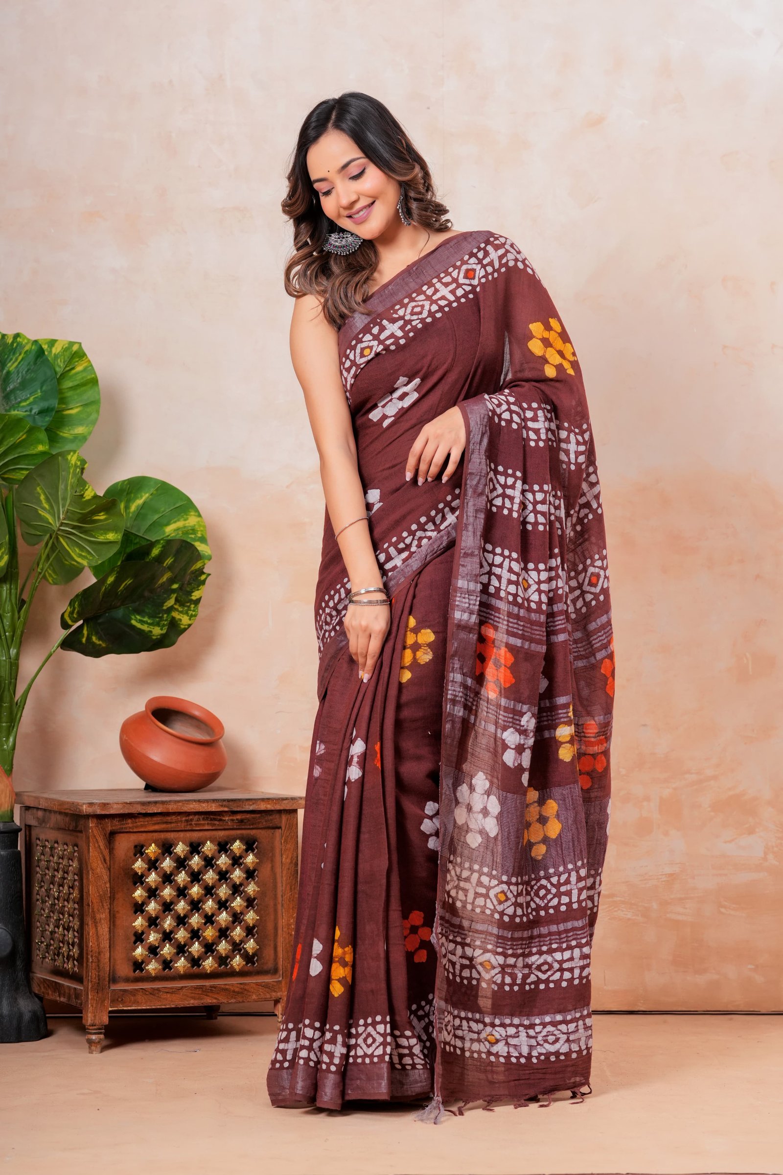 Cotton Linen Printed Saree