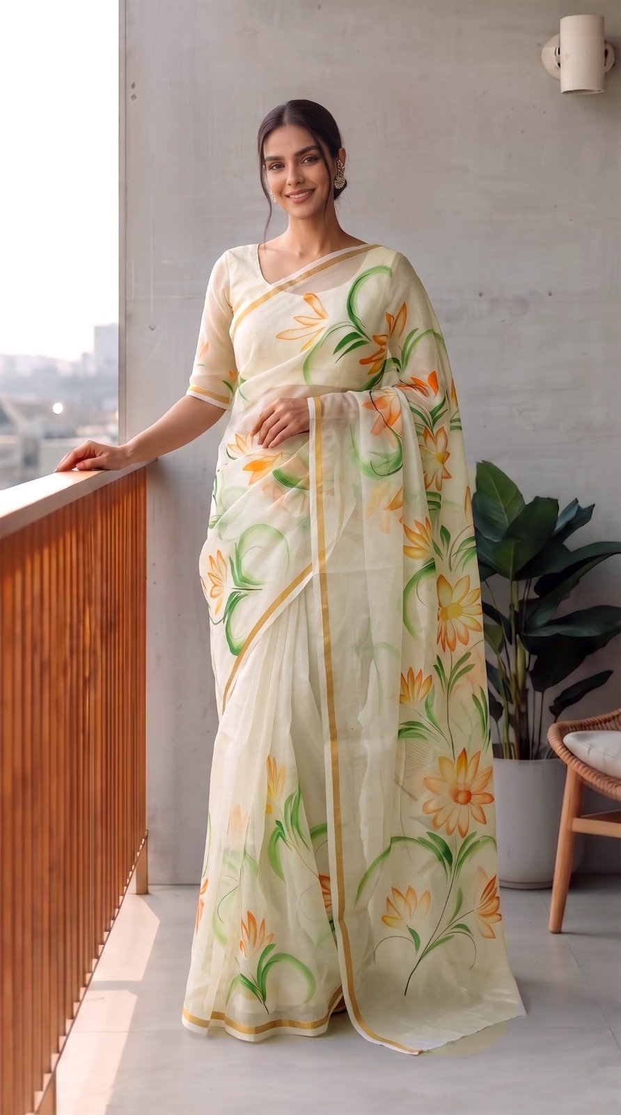 Organza Hand Painted Saree