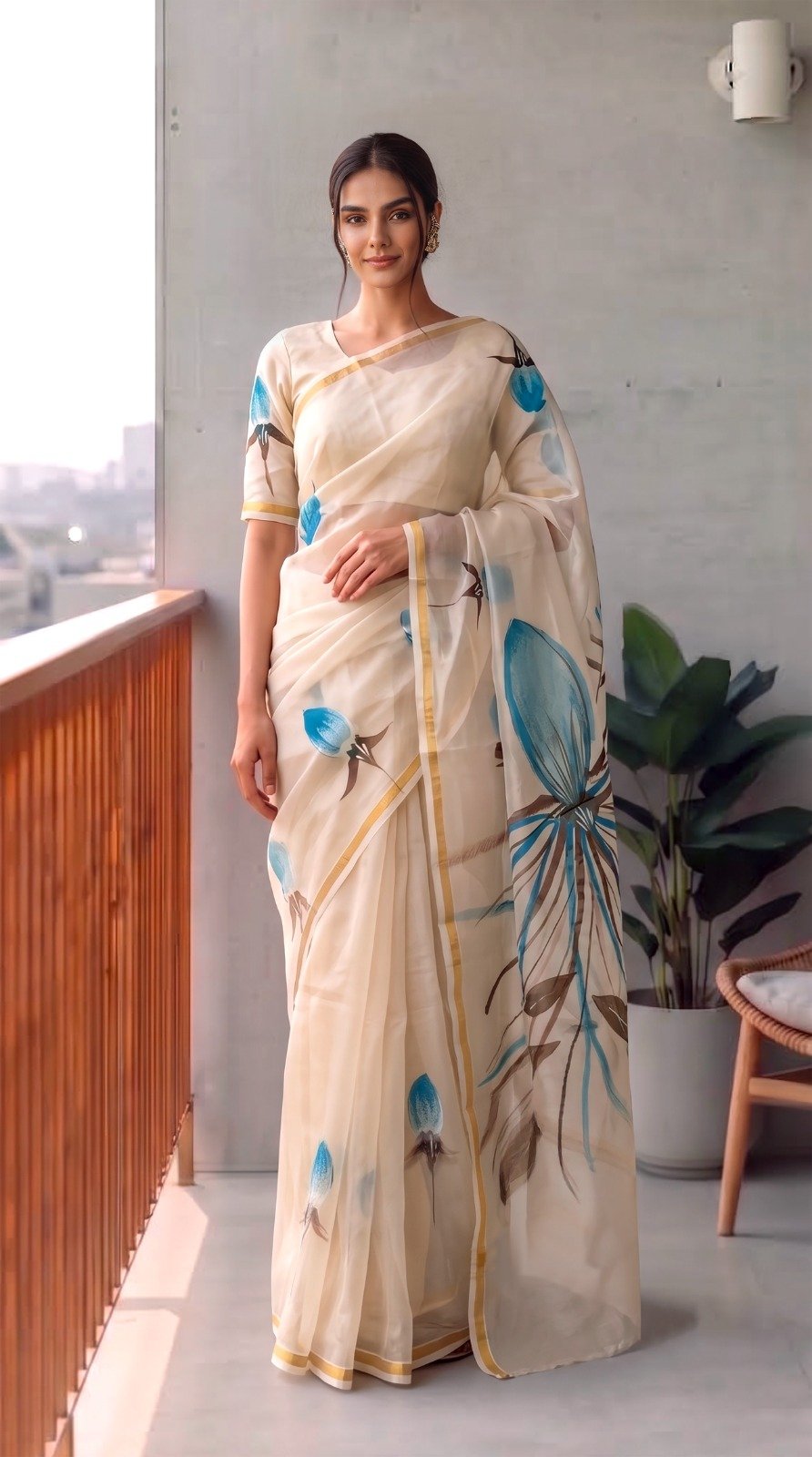 Organza Hand Painted Saree