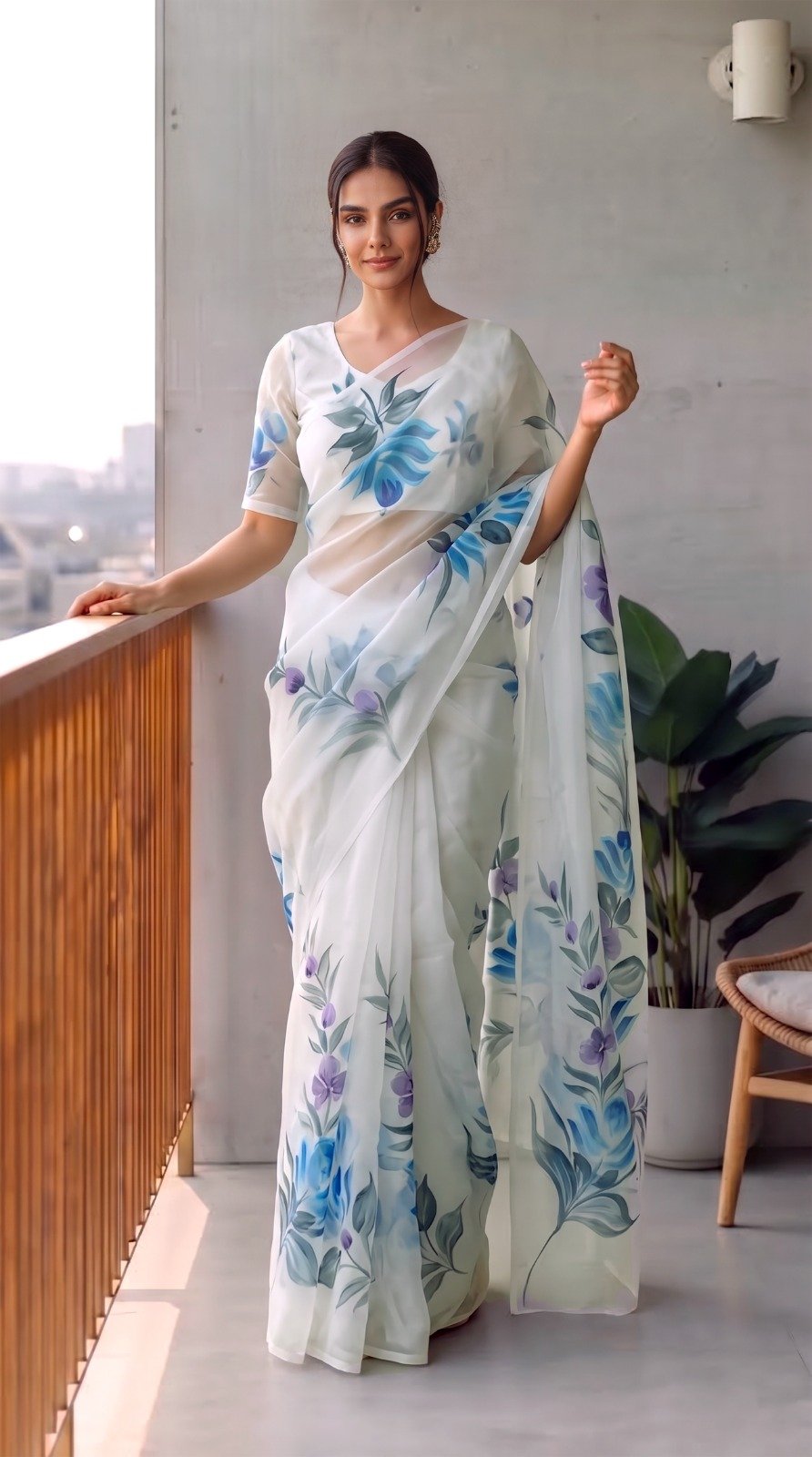 Organza Hand Painted Saree