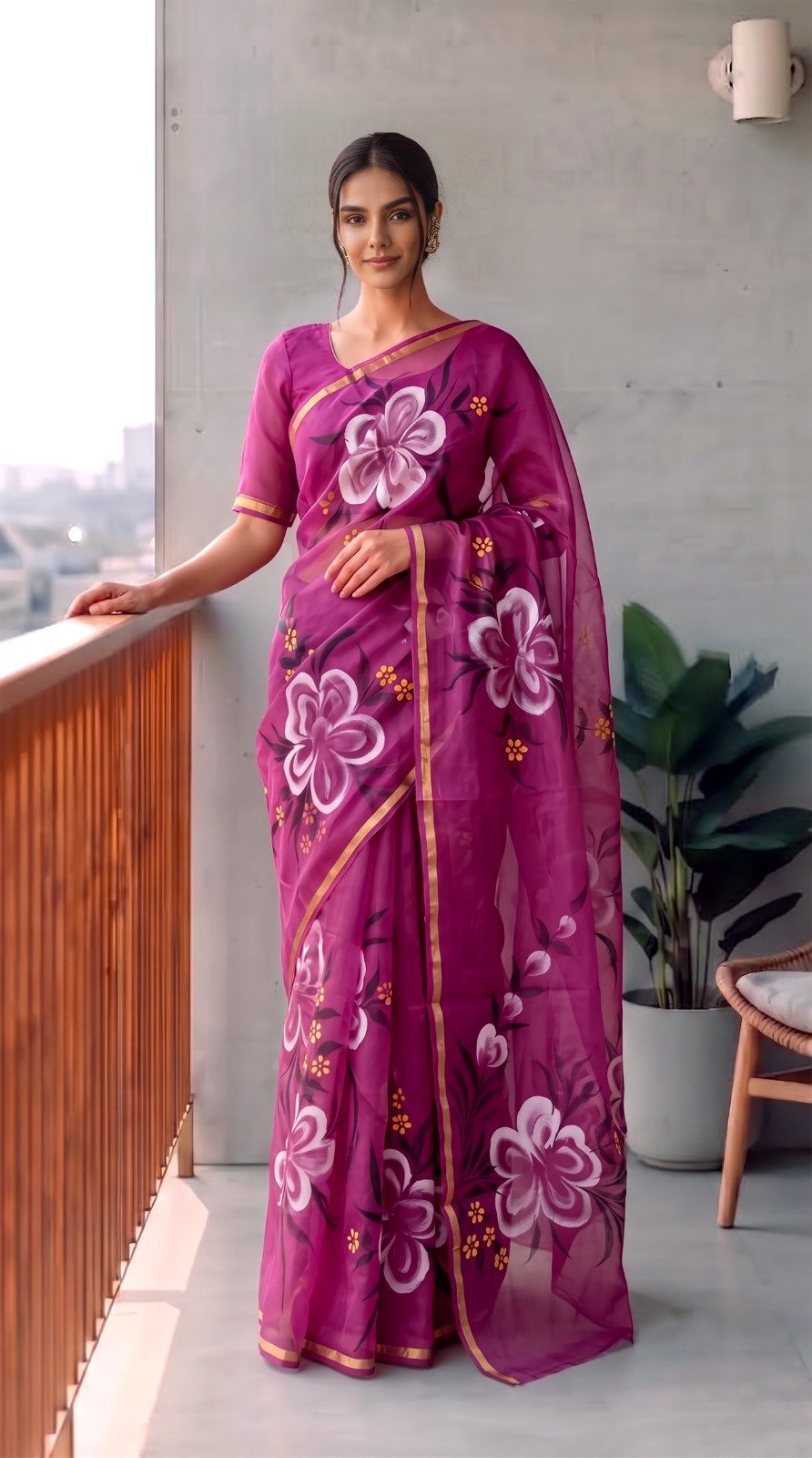 Organza Hand Painted Saree