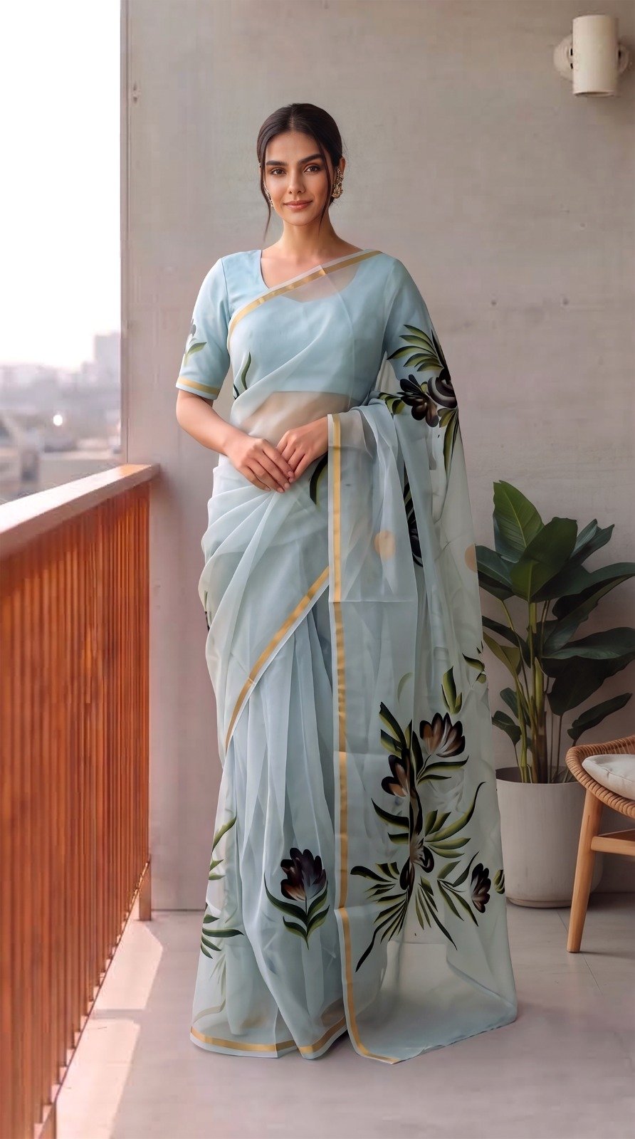 Organza Hand Painted Saree