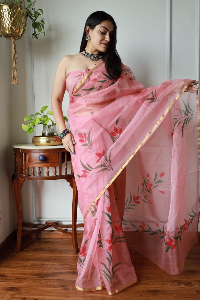 Organza Hand Painted Saree