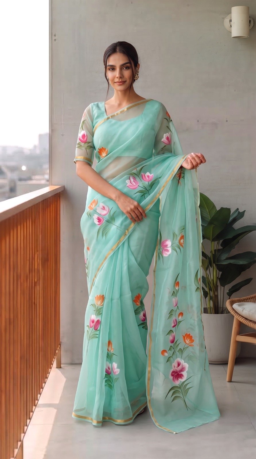Organza Hand Painted Saree