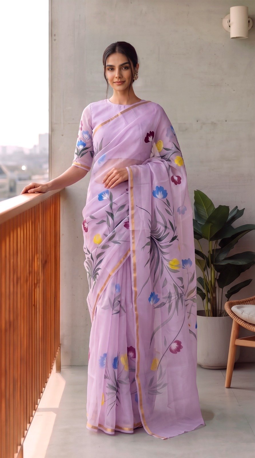 Organza Hand Painted Saree