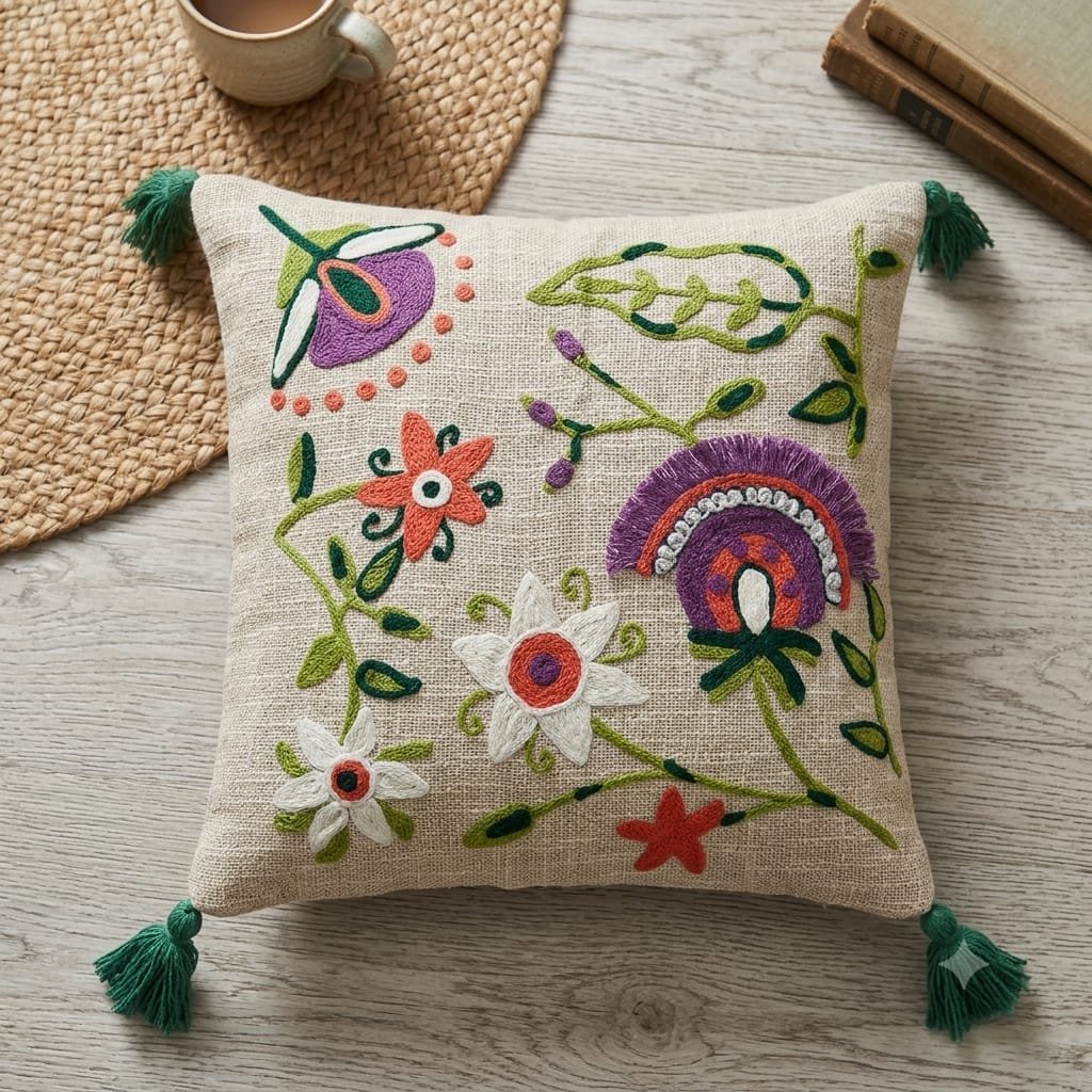 Cotton Embroidered cushion cover Set of 2