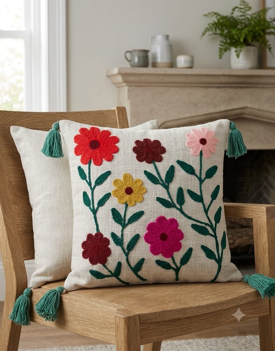 Cotton Embroidered cushion cover Set of 2