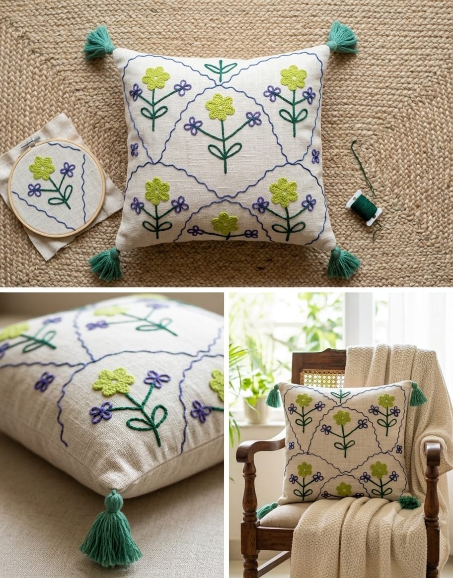 Cotton Embroidered cushion cover Set of 2