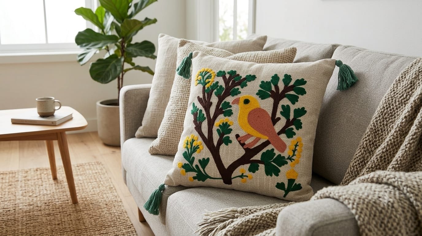 Cotton Embroidered cushion cover Set of 2