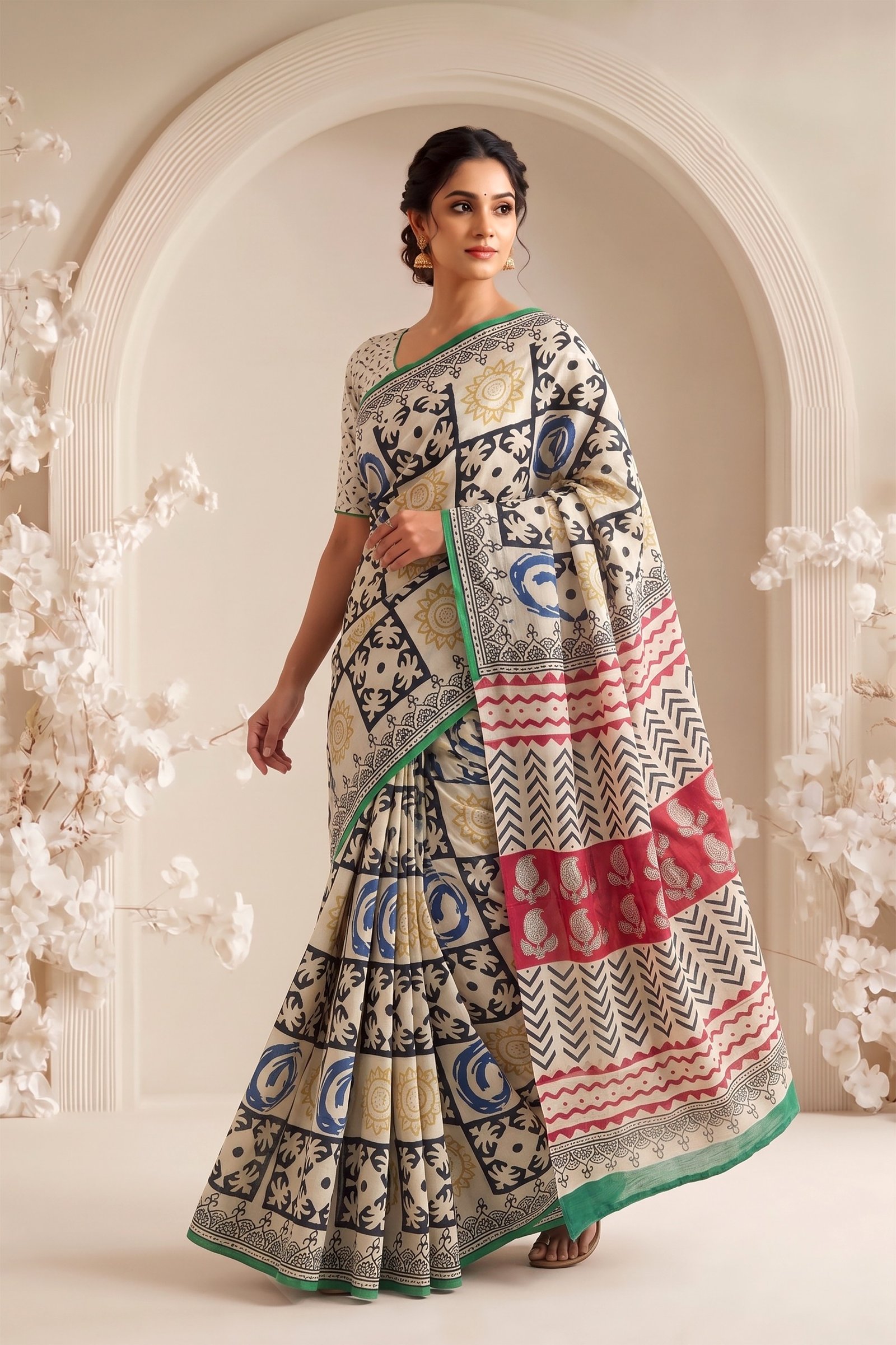 Cotton Hand Block Printed Saree