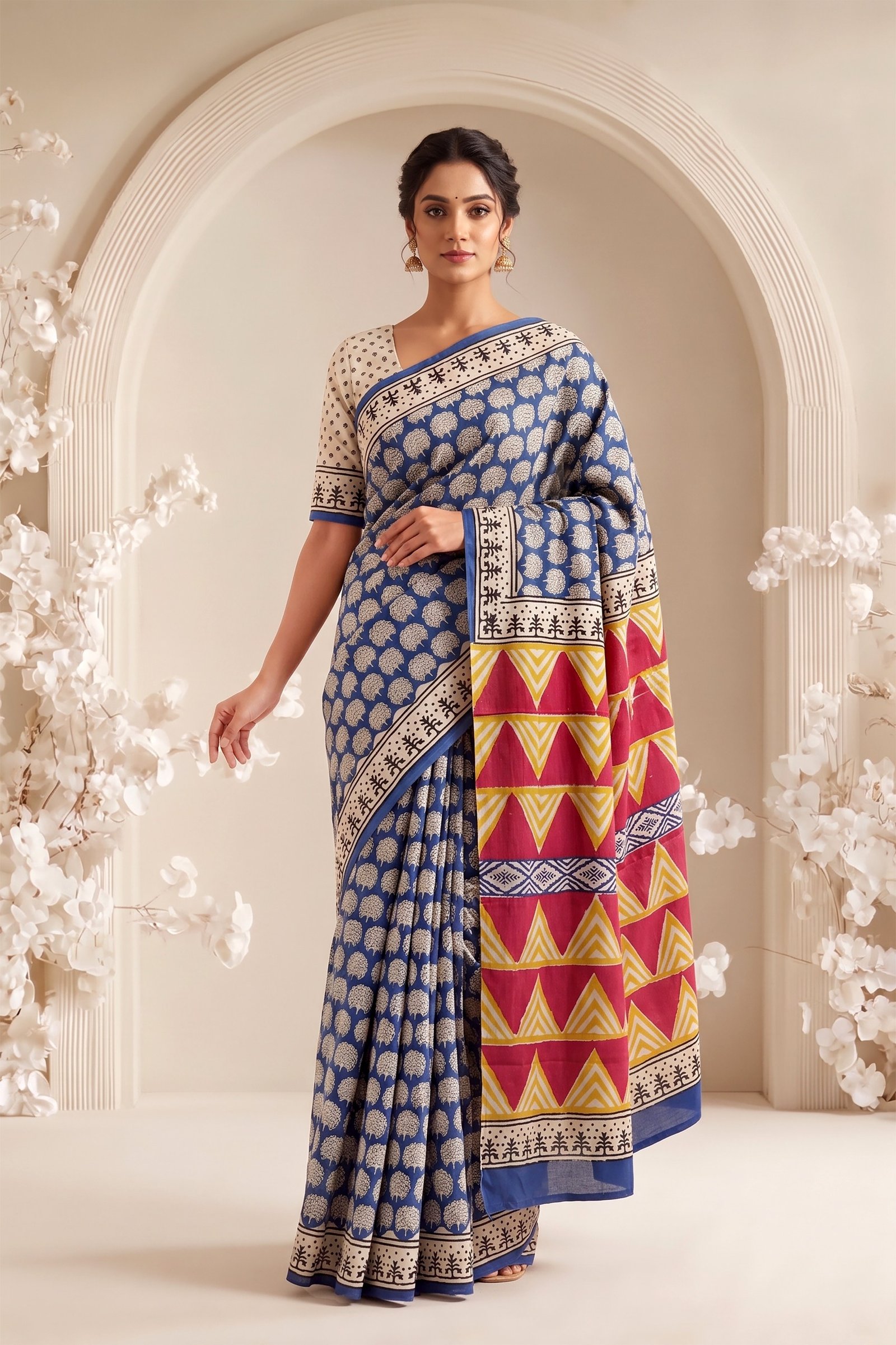 Cotton Hand Block Printed Saree