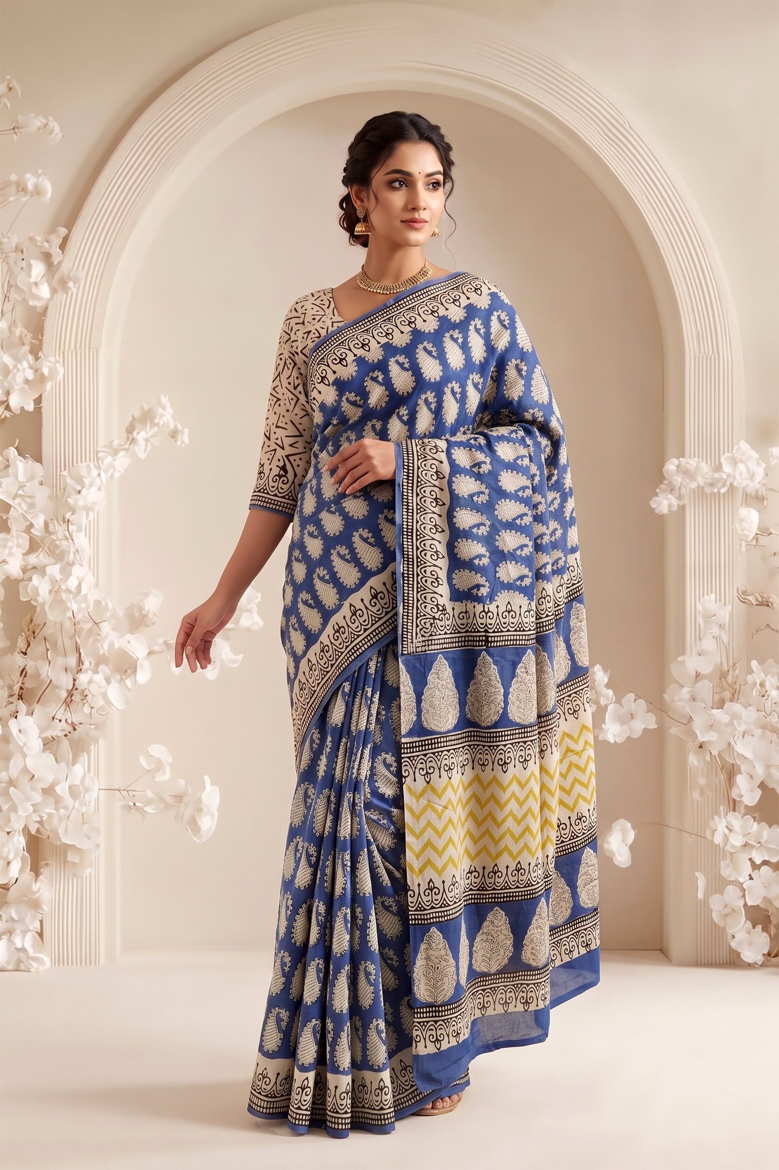 Cotton Hand Block Printed Saree