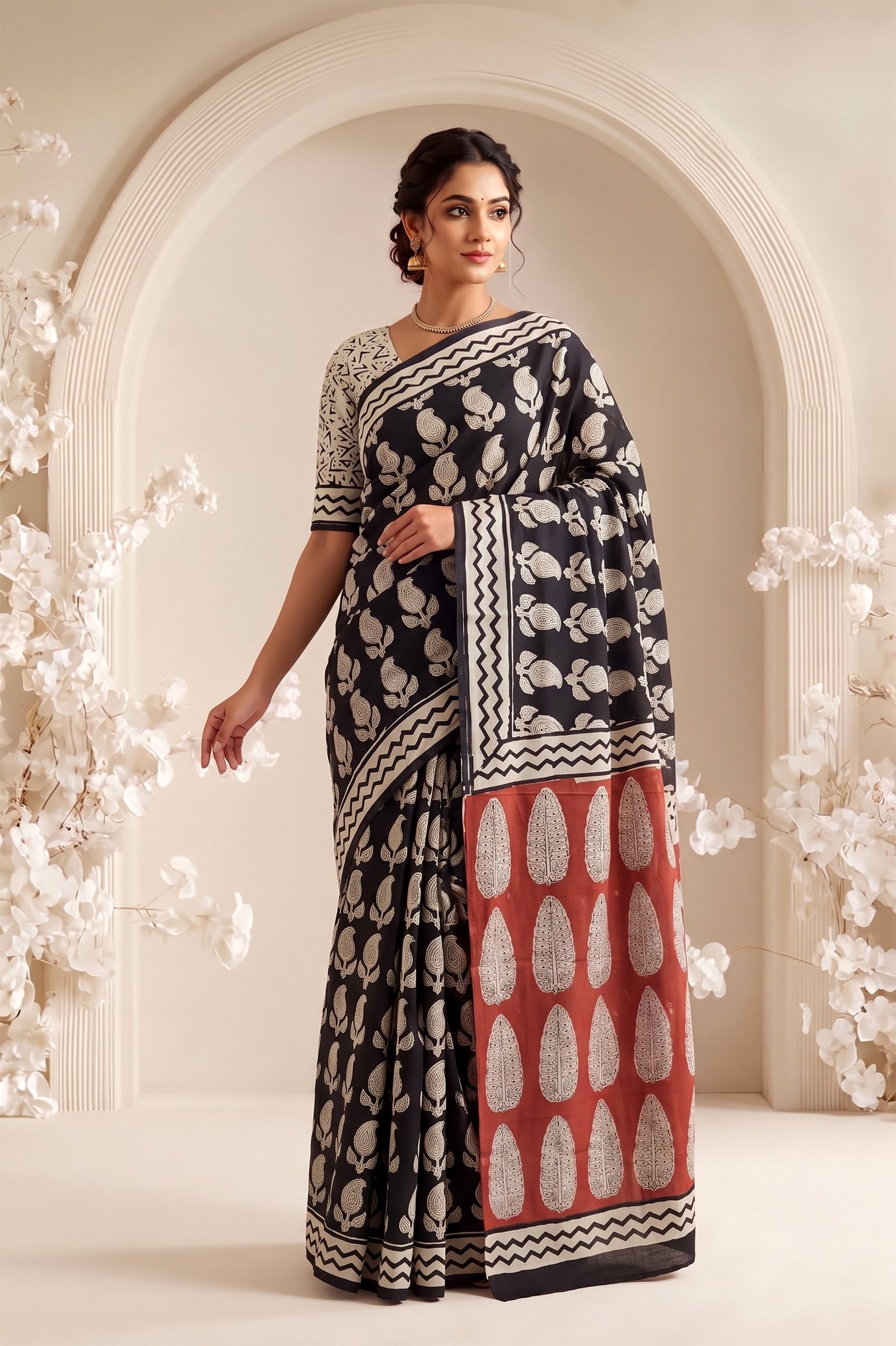 Cotton Hand Block Printed Saree