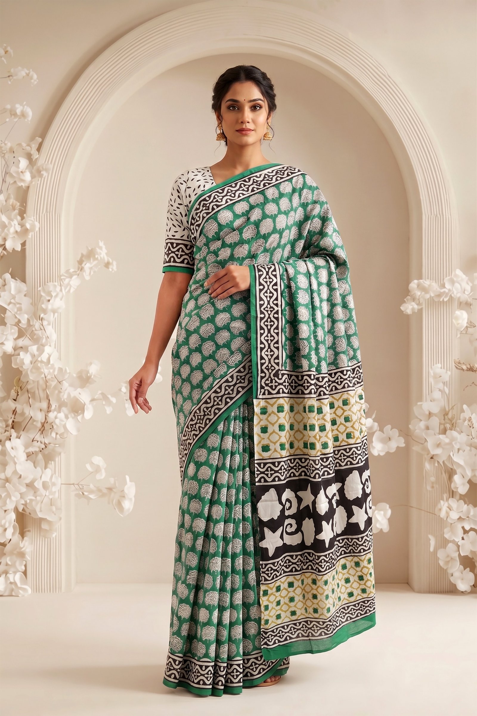 Cotton Hand Block Printed Saree