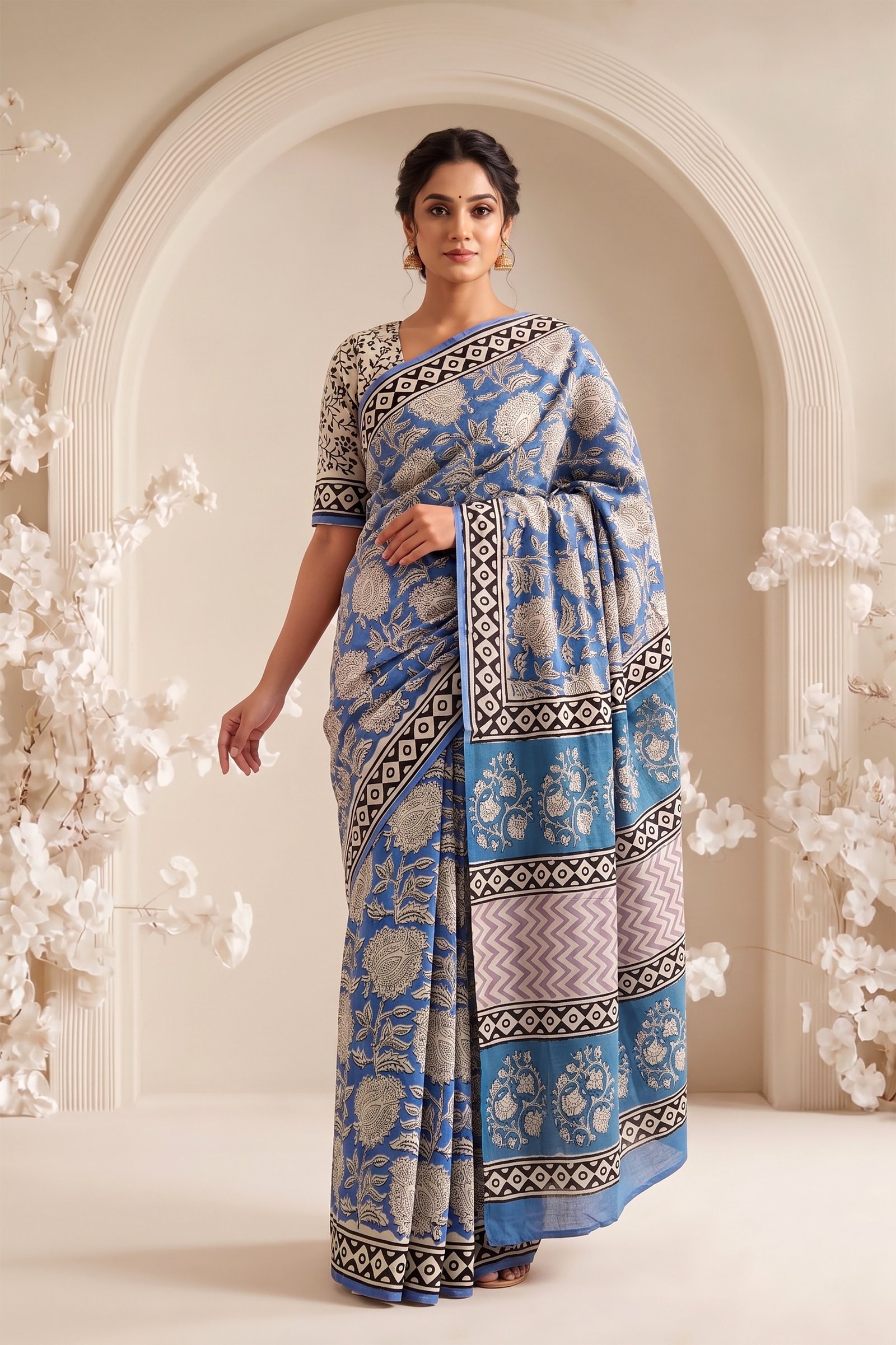 Cotton Hand Block Printed Saree