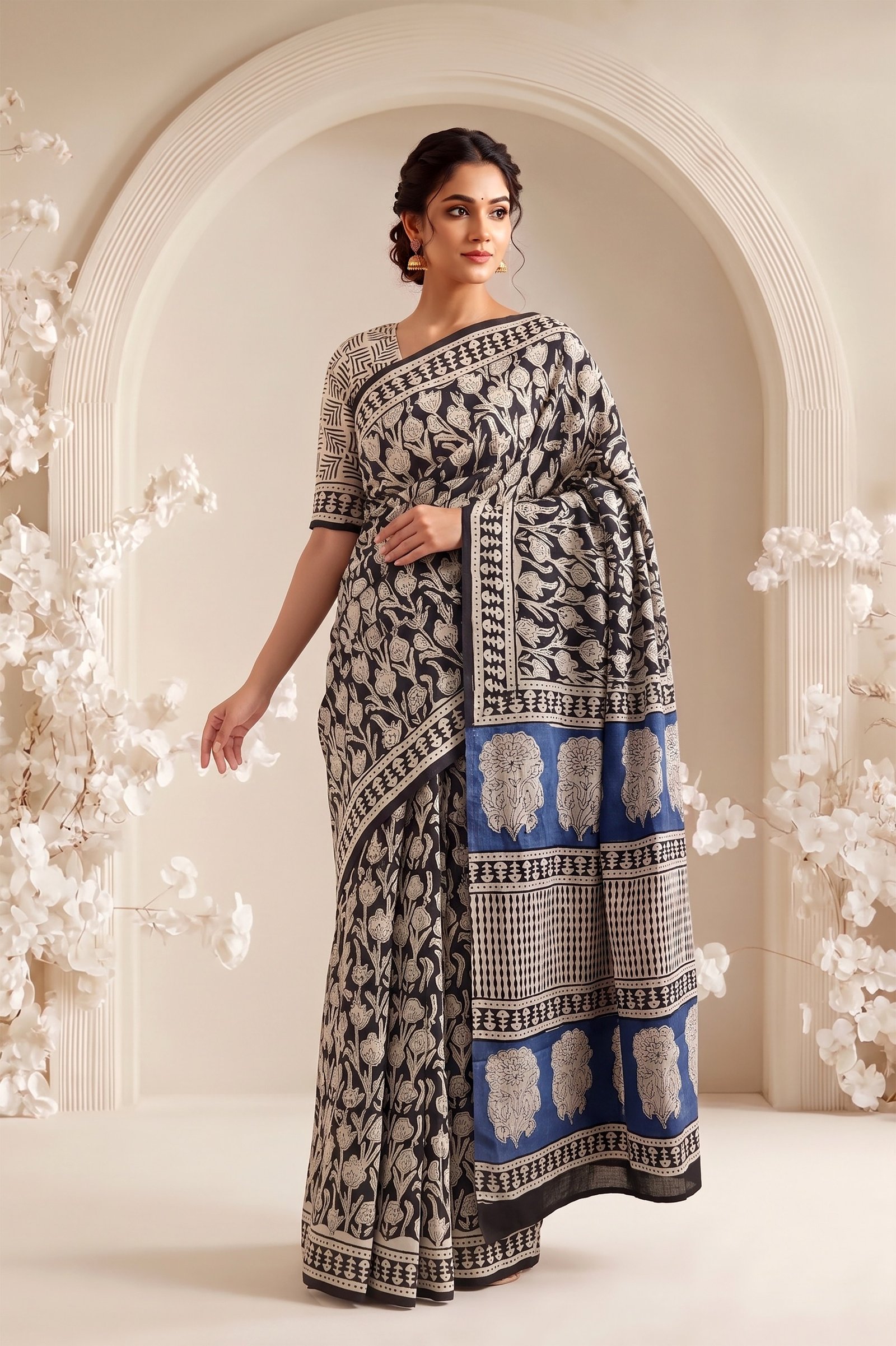 Cotton Hand Block Printed Saree