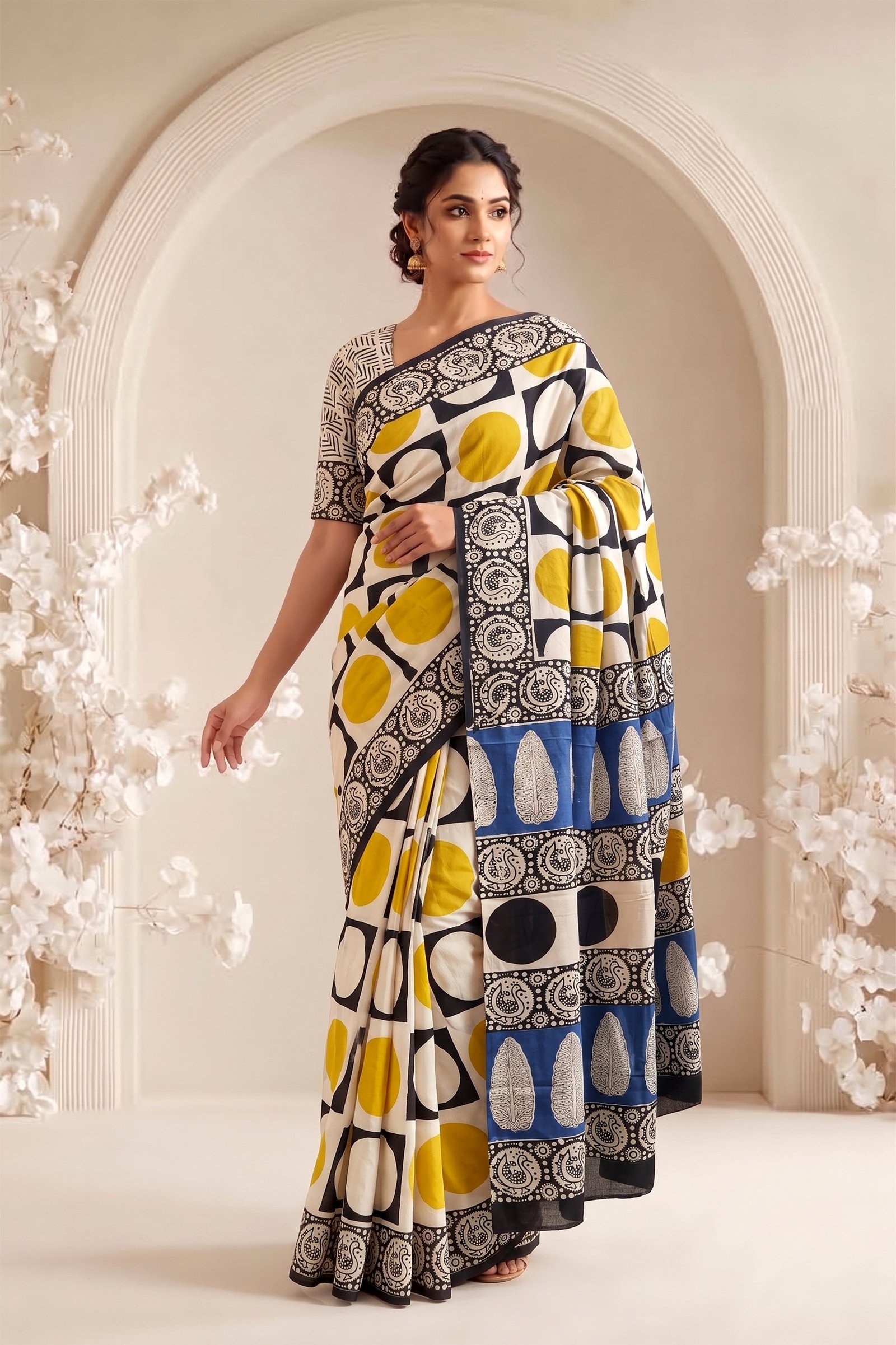 Cotton Hand Block Printed Saree