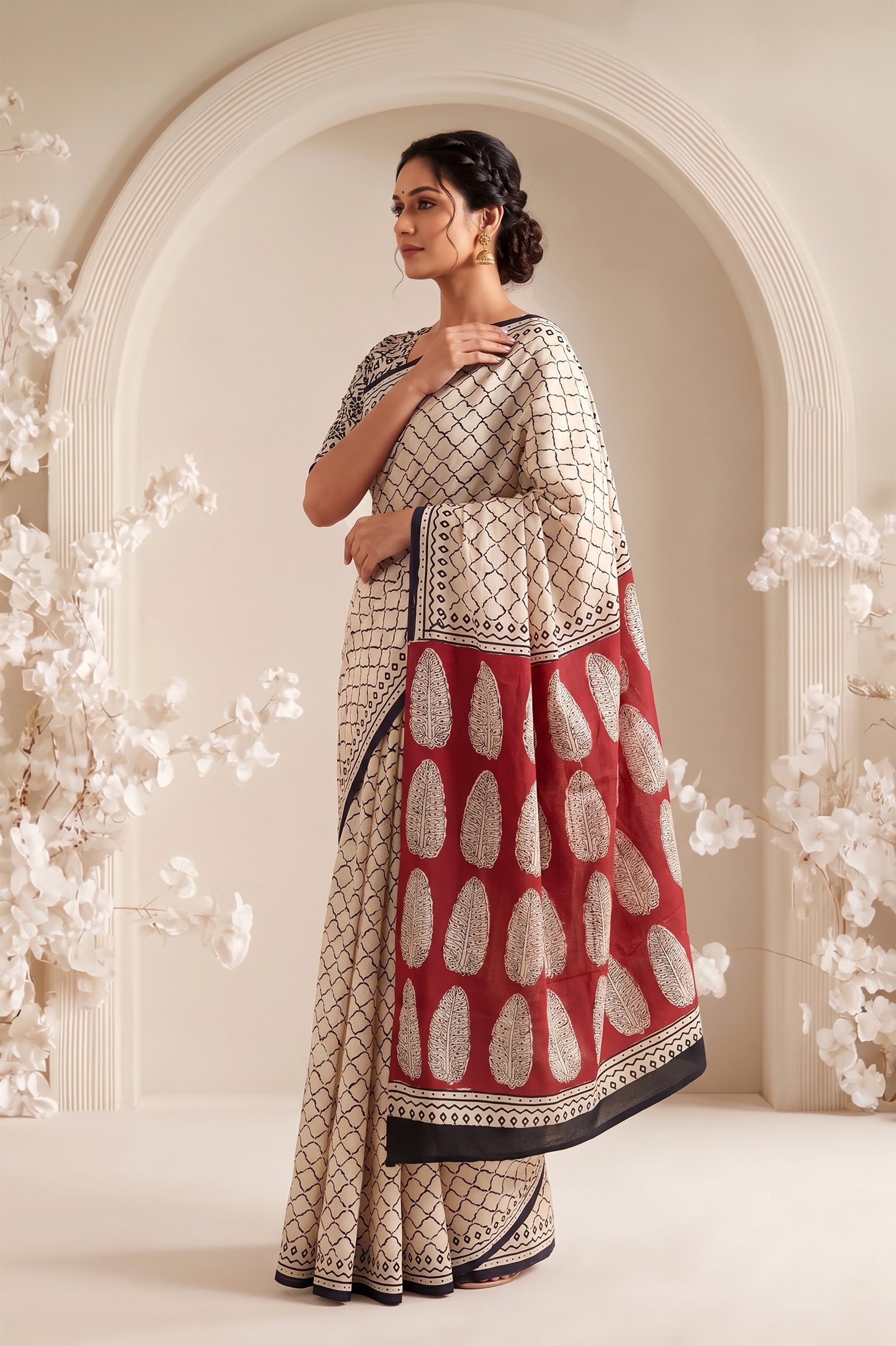 Cotton Hand Block Printed Saree