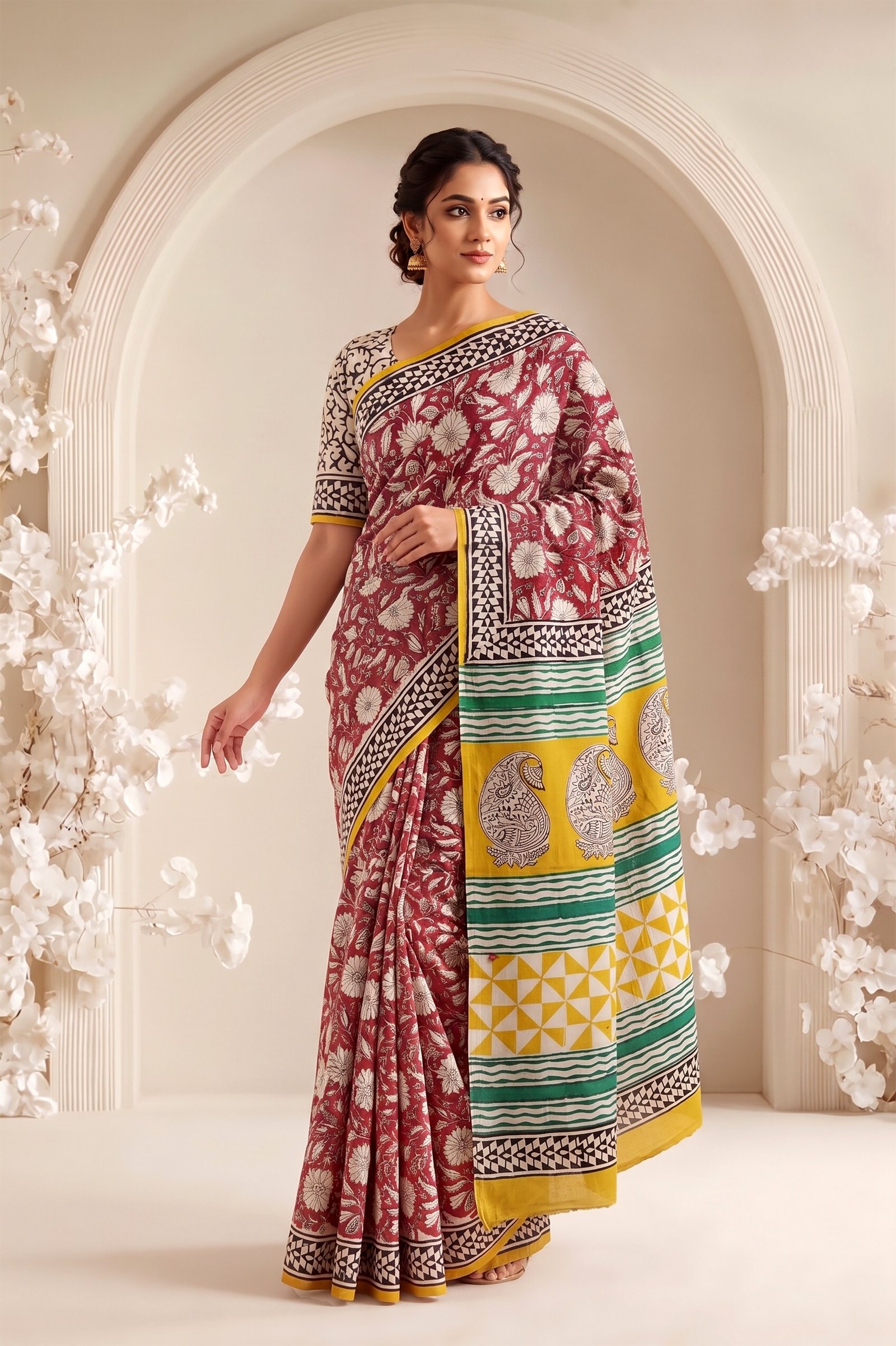 Cotton Hand Block Printed Saree