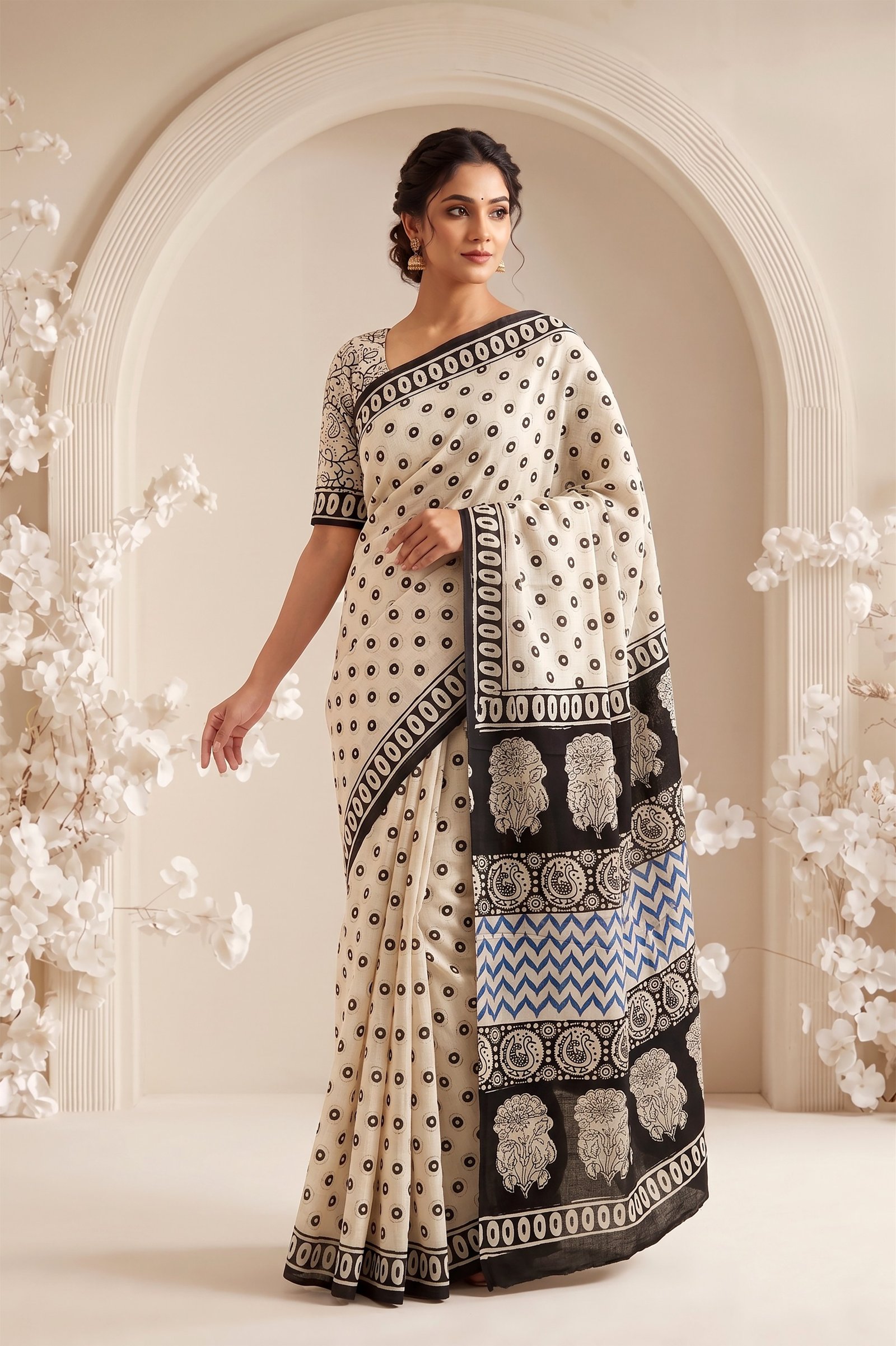 Cotton Hand Block Printed Saree